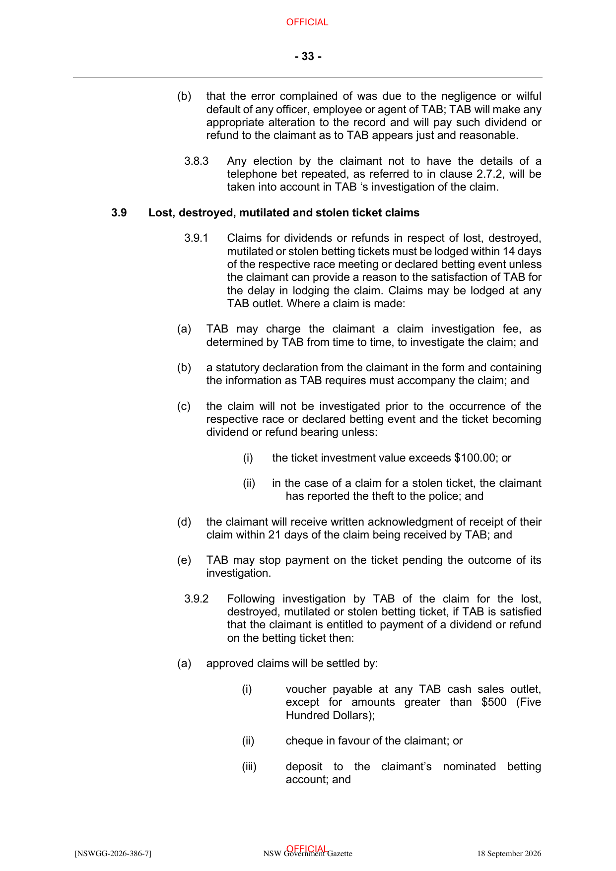 NSW Totalizator Betting Rules (Racing), page 37
