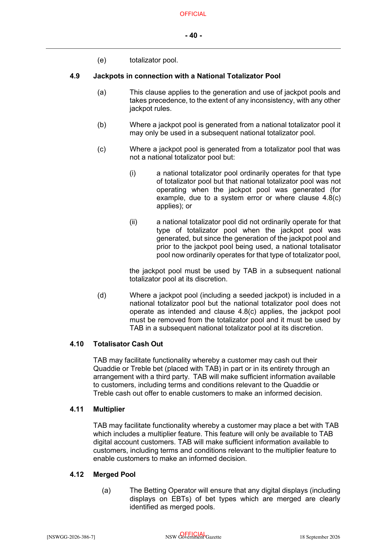 NSW Totalizator Betting Rules (Racing), page 44