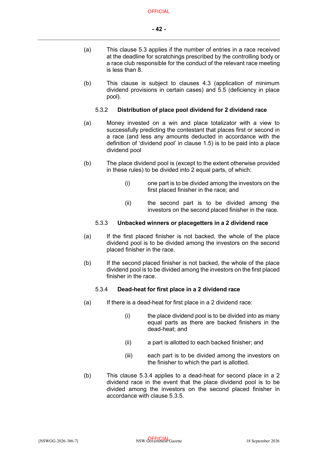 NSW Totalizator Betting Rules (Racing), page 46