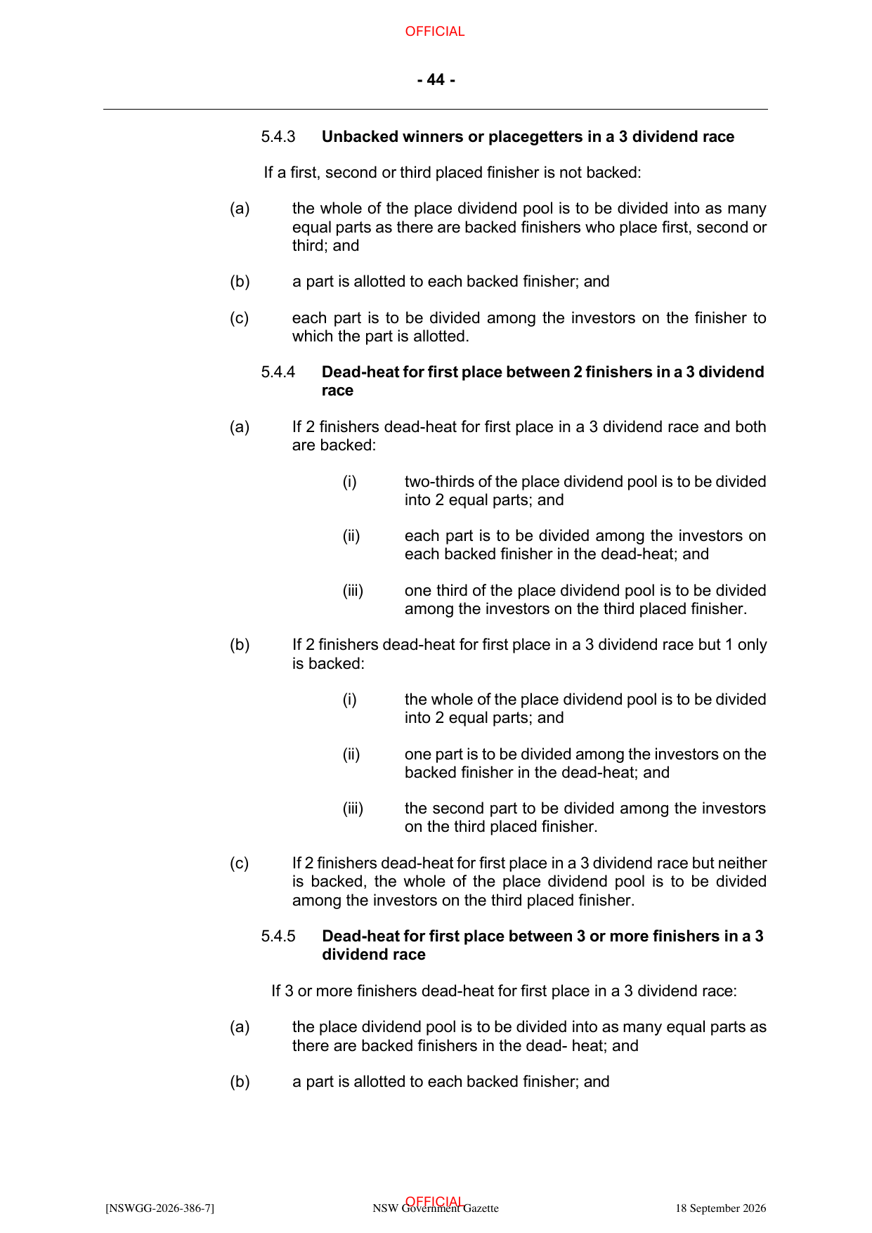 NSW Totalizator Betting Rules (Racing), page 48
