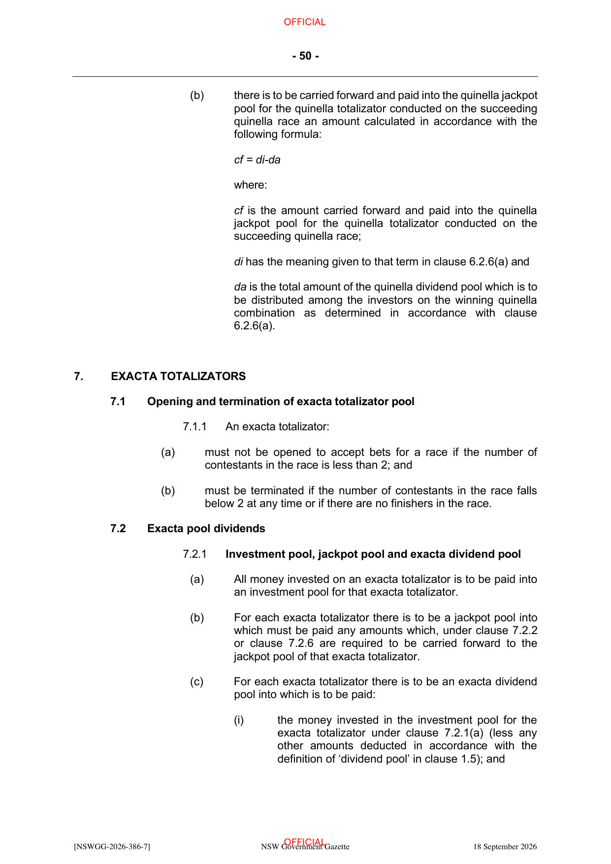 NSW Totalizator Betting Rules (Racing), page 54