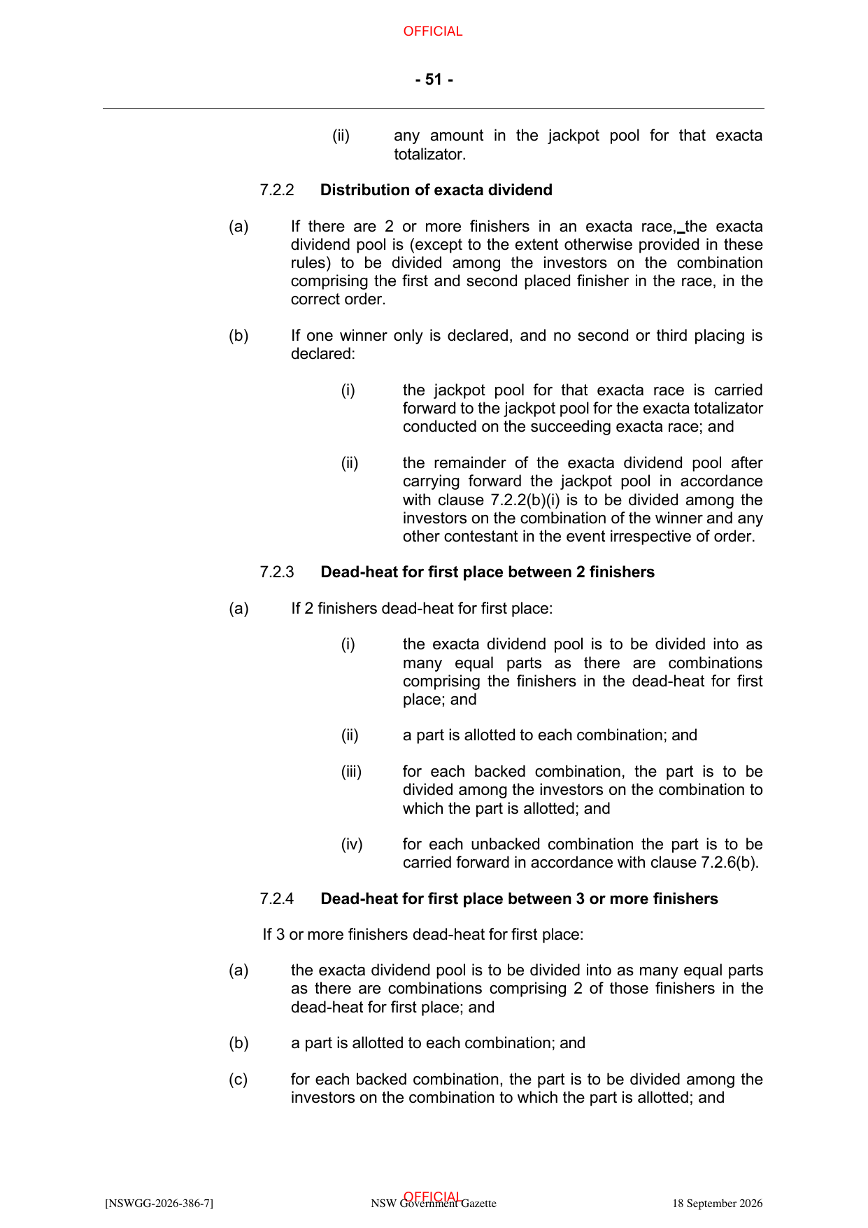 NSW Totalizator Betting Rules (Racing), page 55