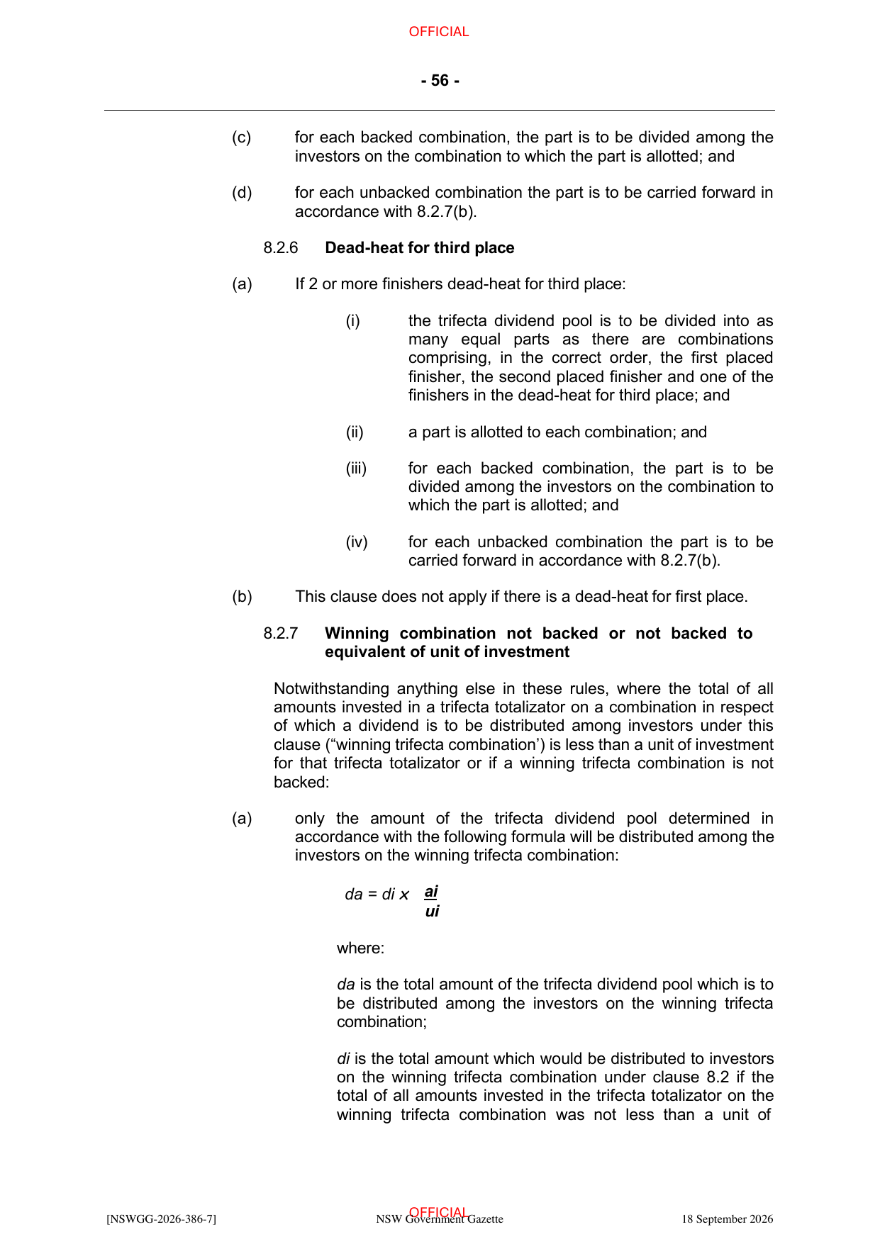 NSW Totalizator Betting Rules (Racing), page 60