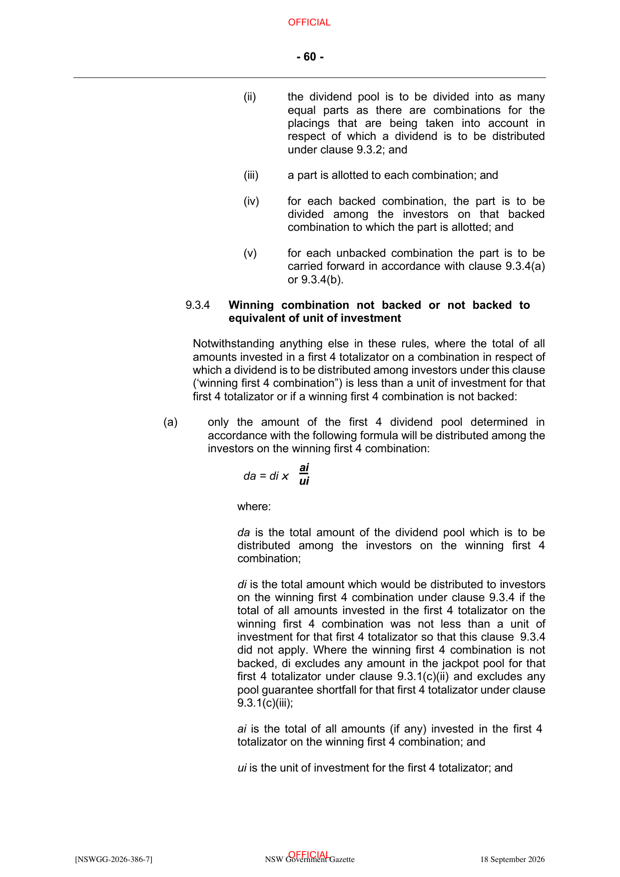 NSW Totalizator Betting Rules (Racing), page 64