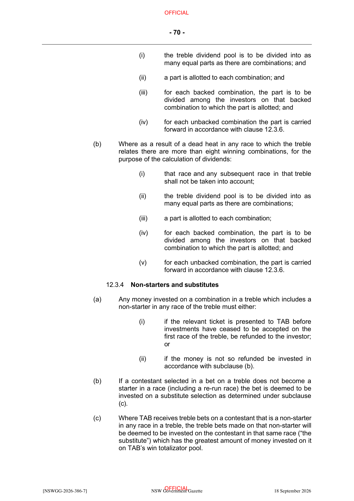 NSW Totalizator Betting Rules (Racing), page 74