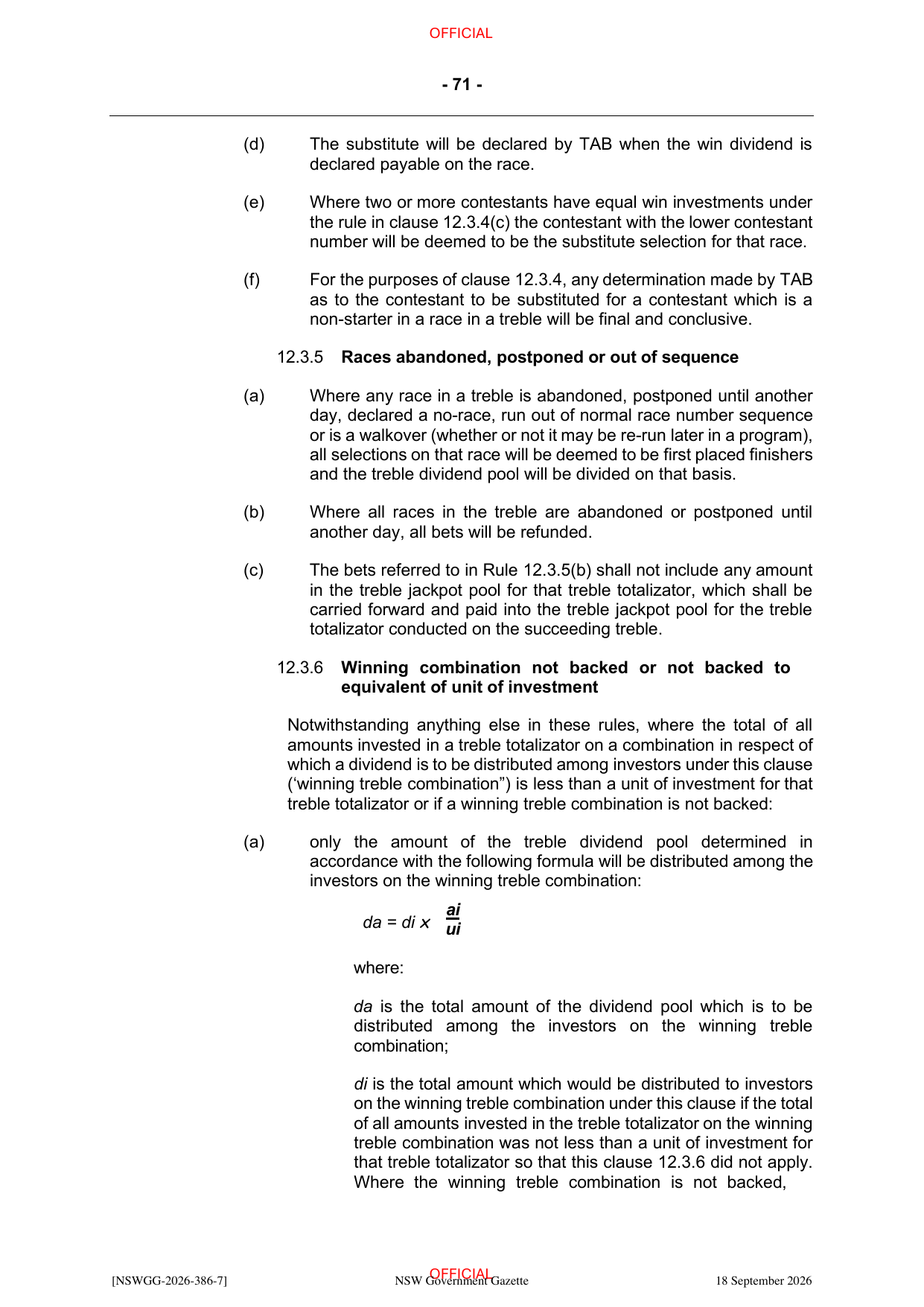 NSW Totalizator Betting Rules (Racing), page 75