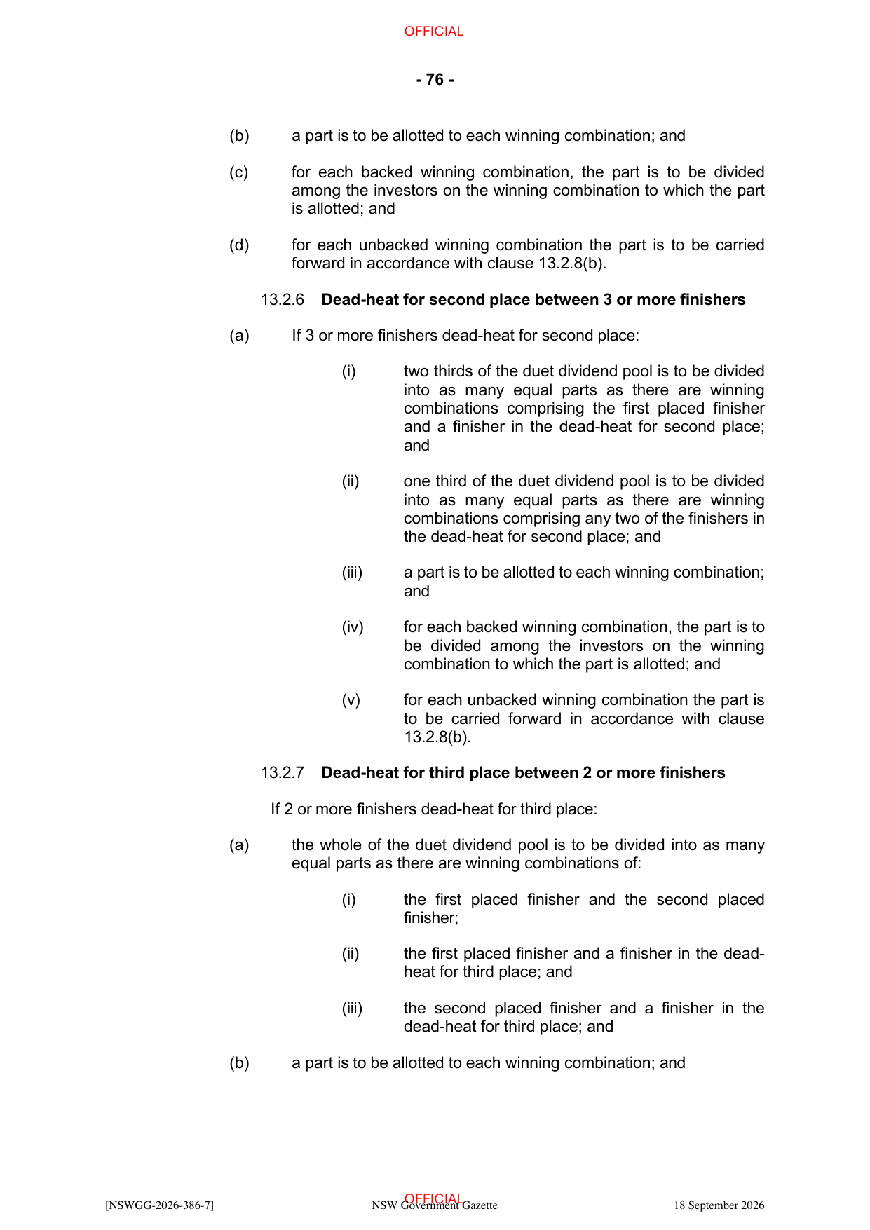 NSW Totalizator Betting Rules (Racing), page 80