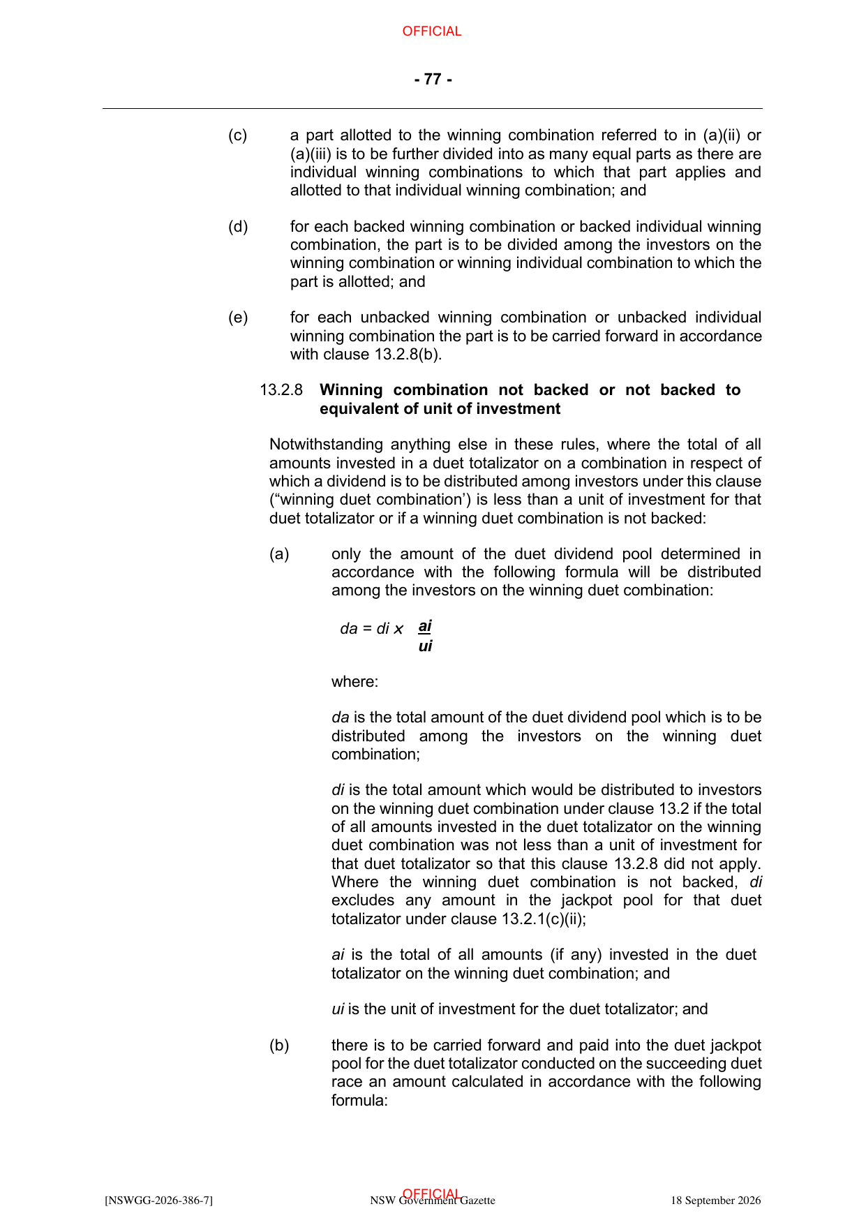 NSW Totalizator Betting Rules (Racing), page 81