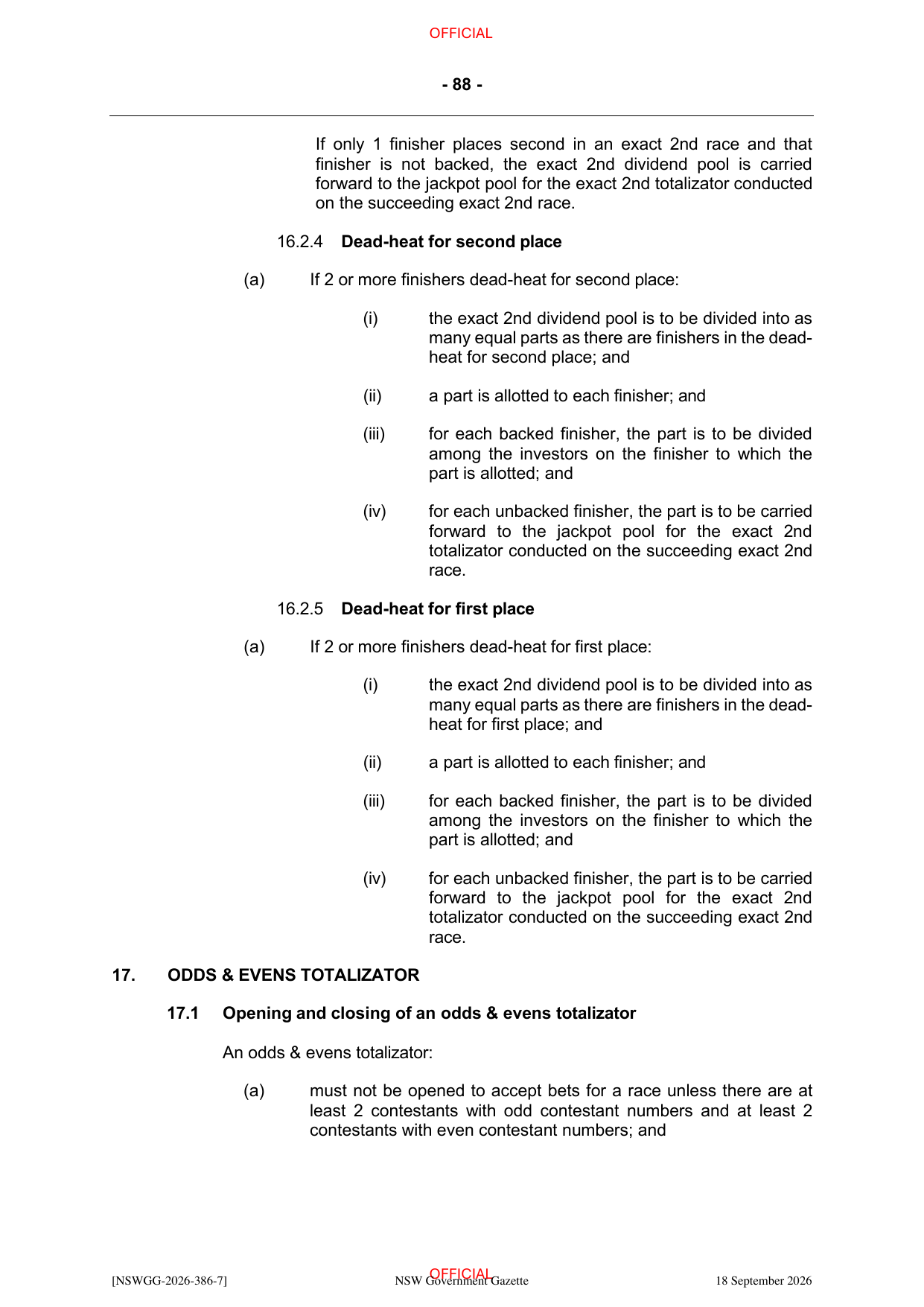NSW Totalizator Betting Rules (Racing), page 92