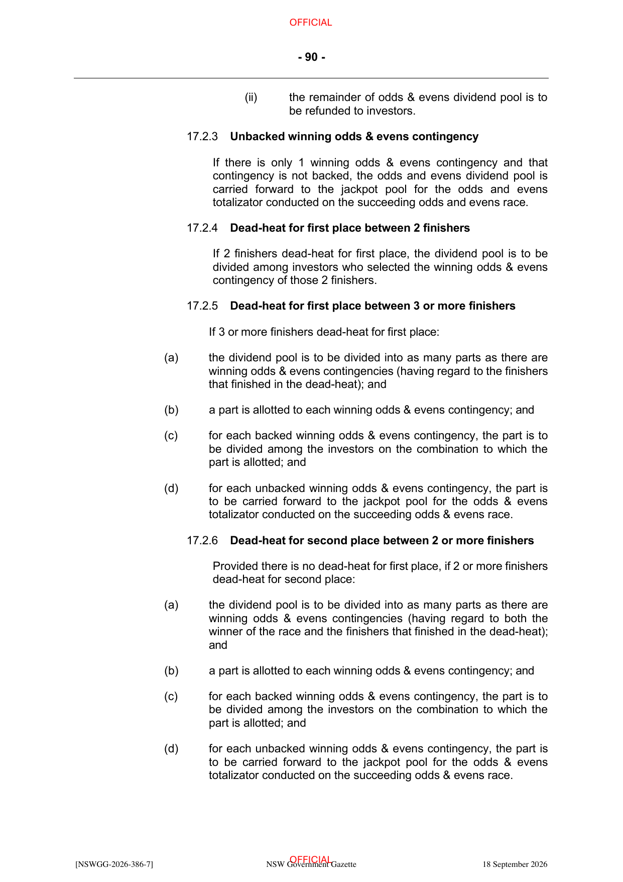 NSW Totalizator Betting Rules (Racing), page 94