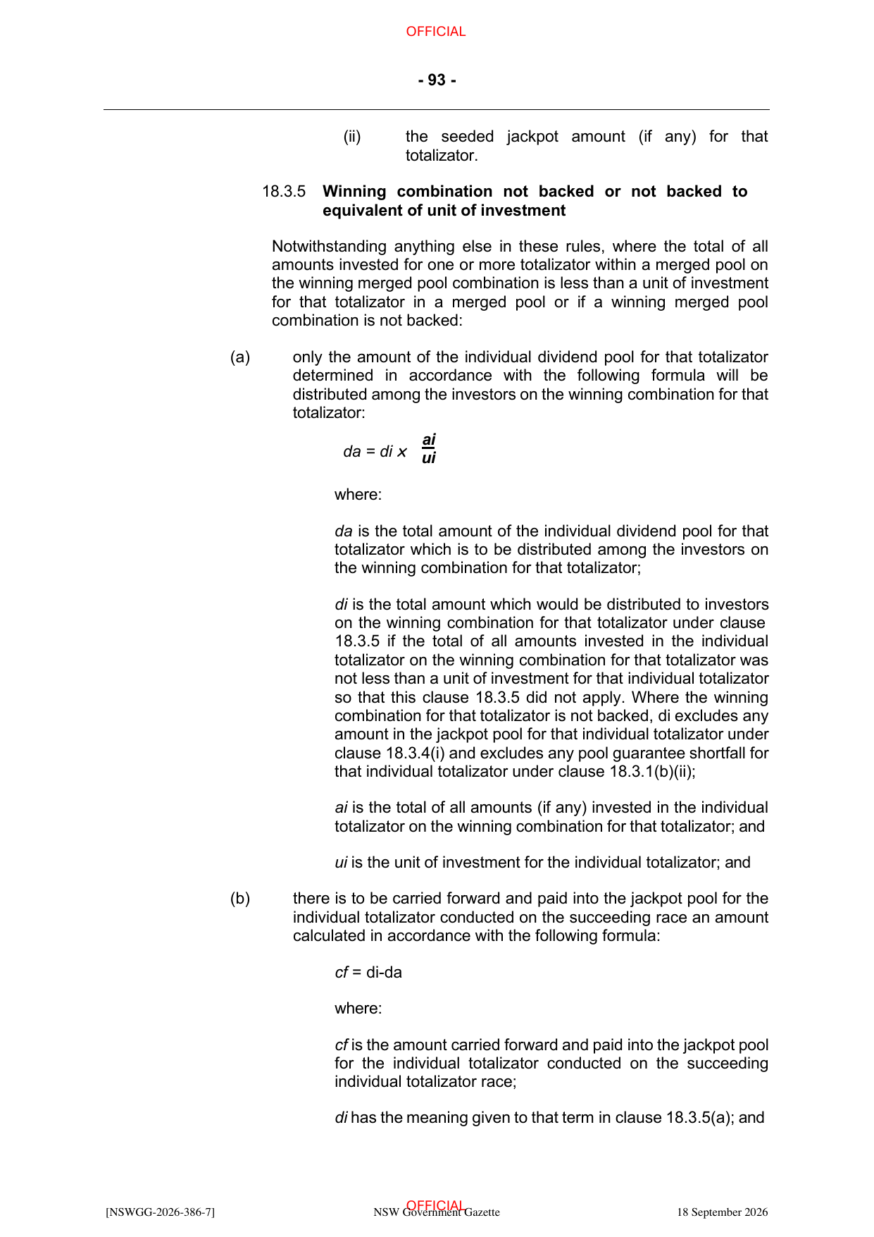 NSW Totalizator Betting Rules (Racing), page 97