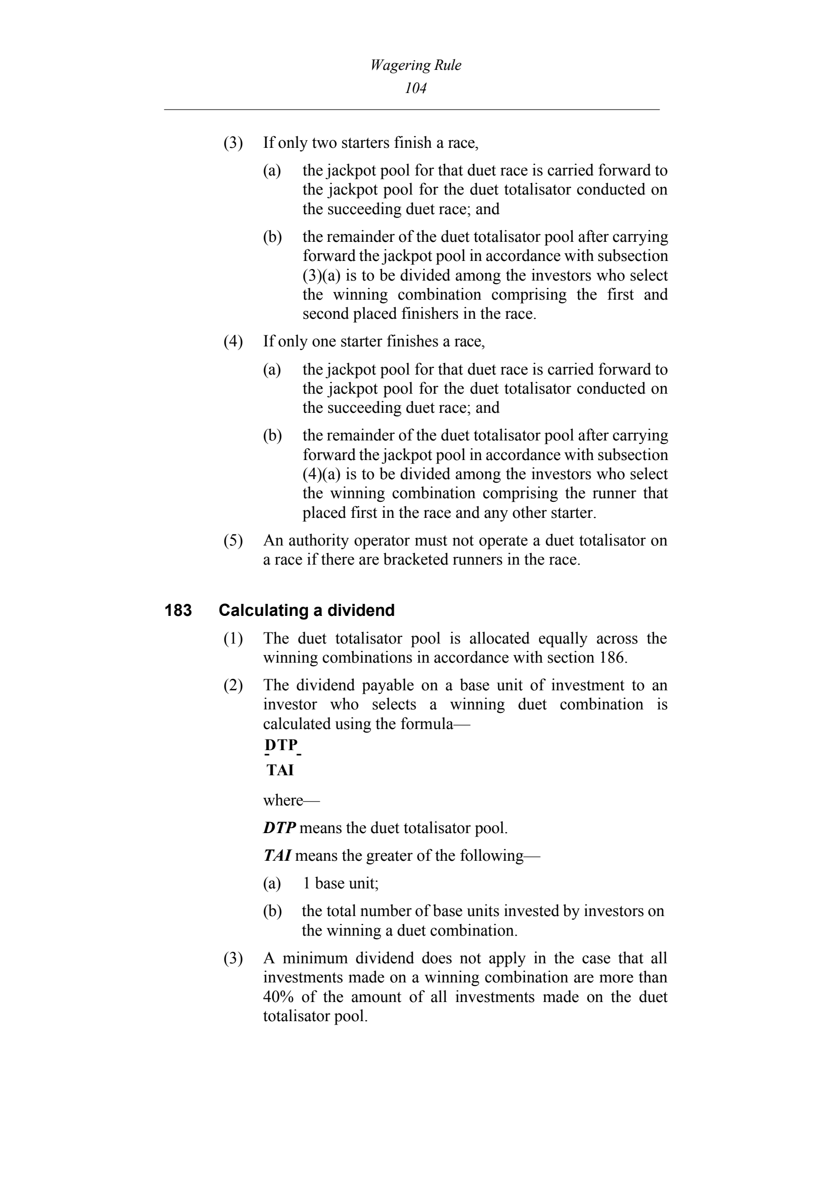 Queensland Wagering Rules (Racing) page 104