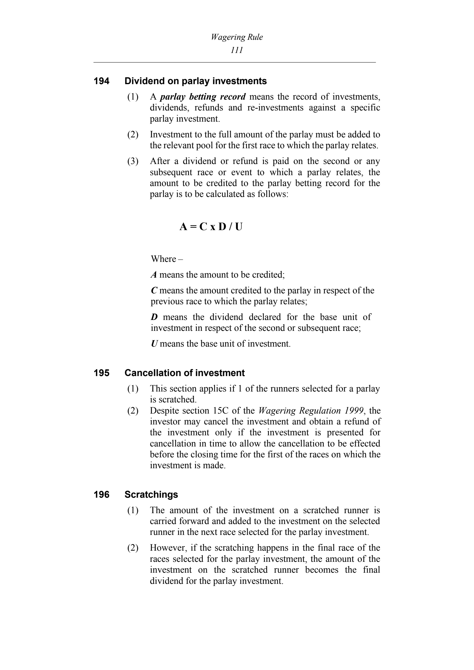 Queensland Wagering Rules (Racing) page 111