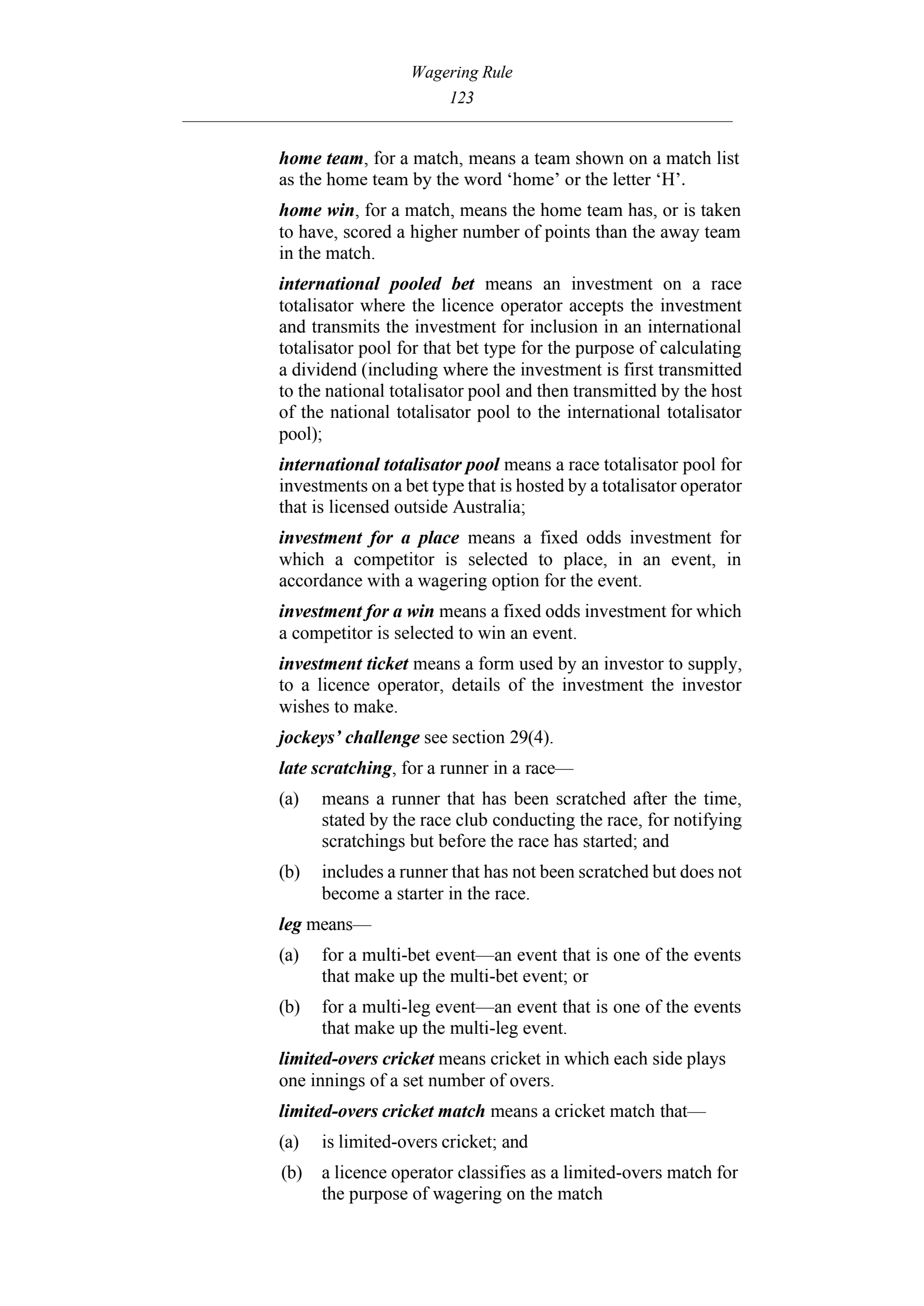 Queensland Wagering Rules (Racing) page 123