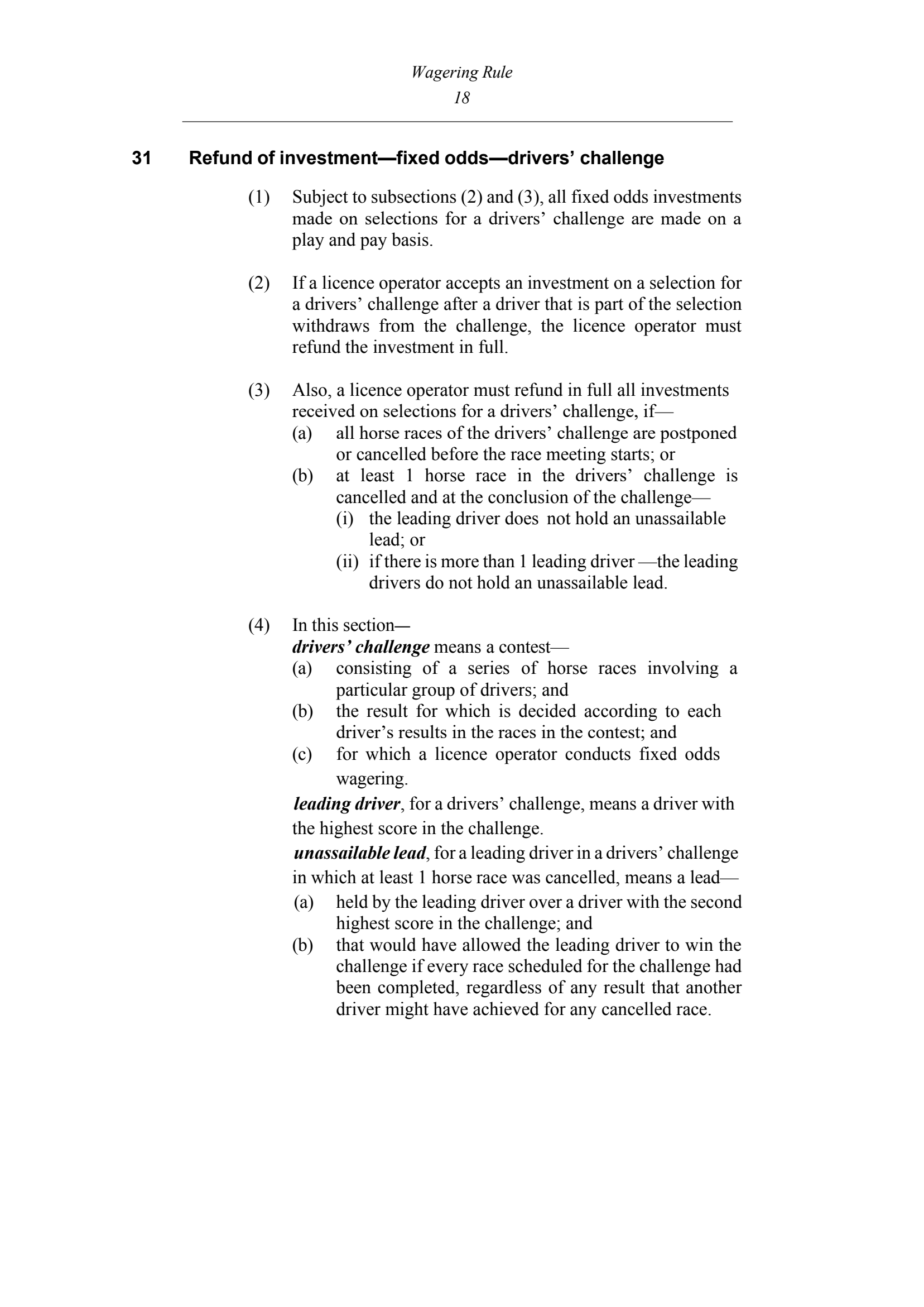 Queensland Wagering Rules (Racing) page 18