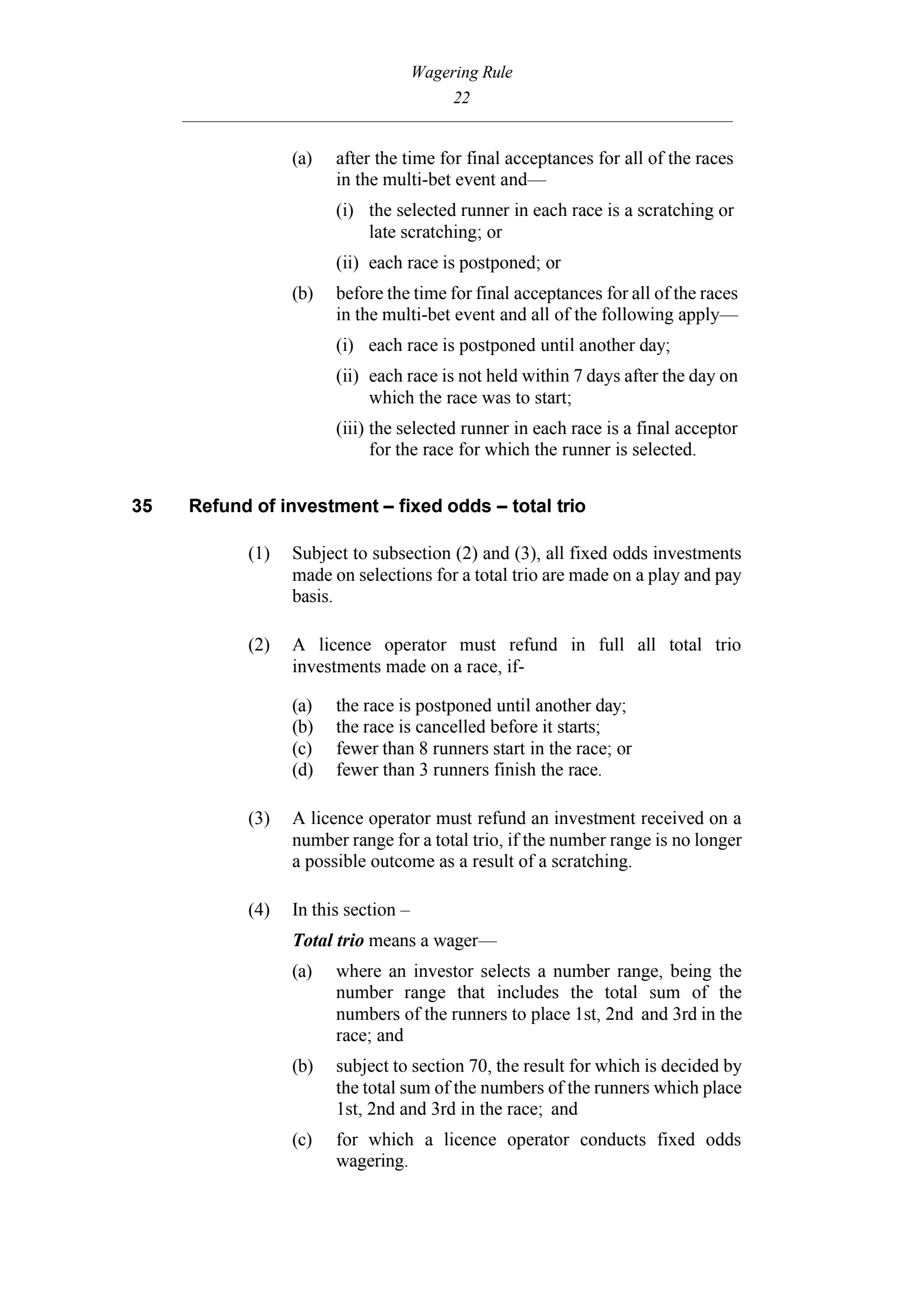 Queensland Wagering Rules (Racing) page 22