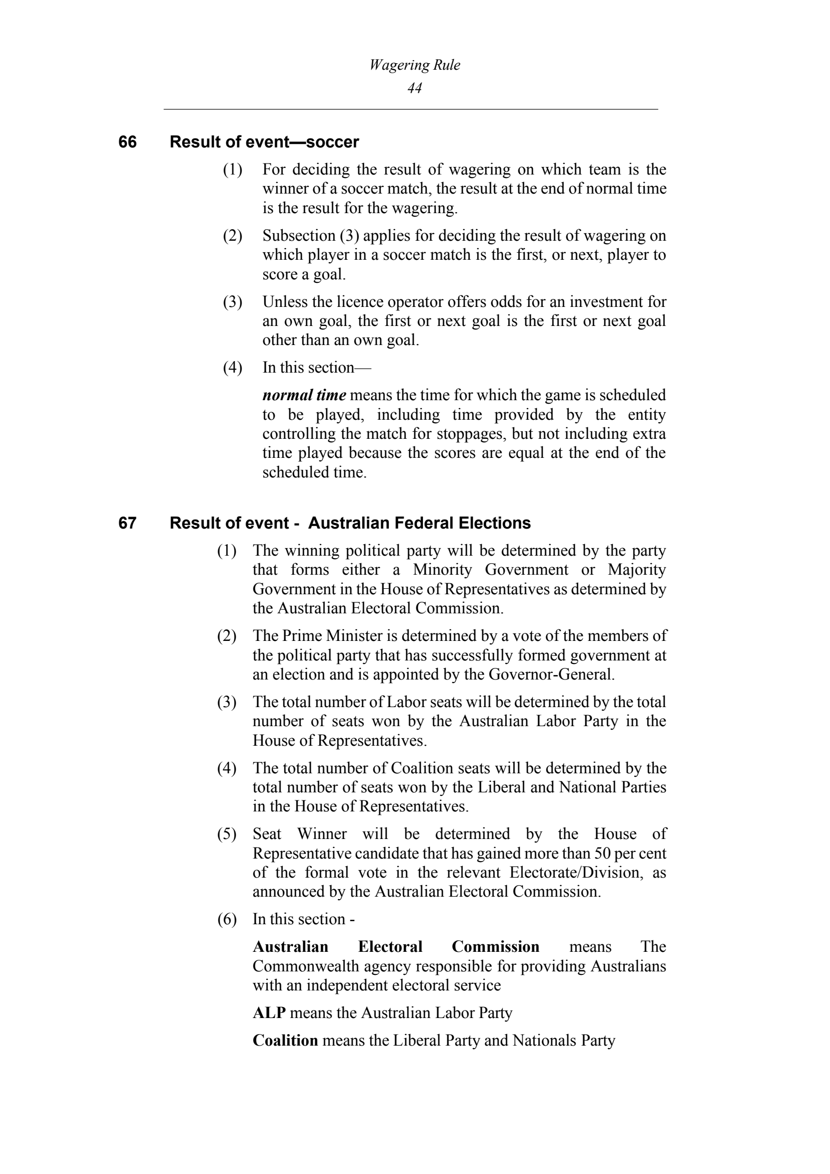 Queensland Wagering Rules (Racing) page 44