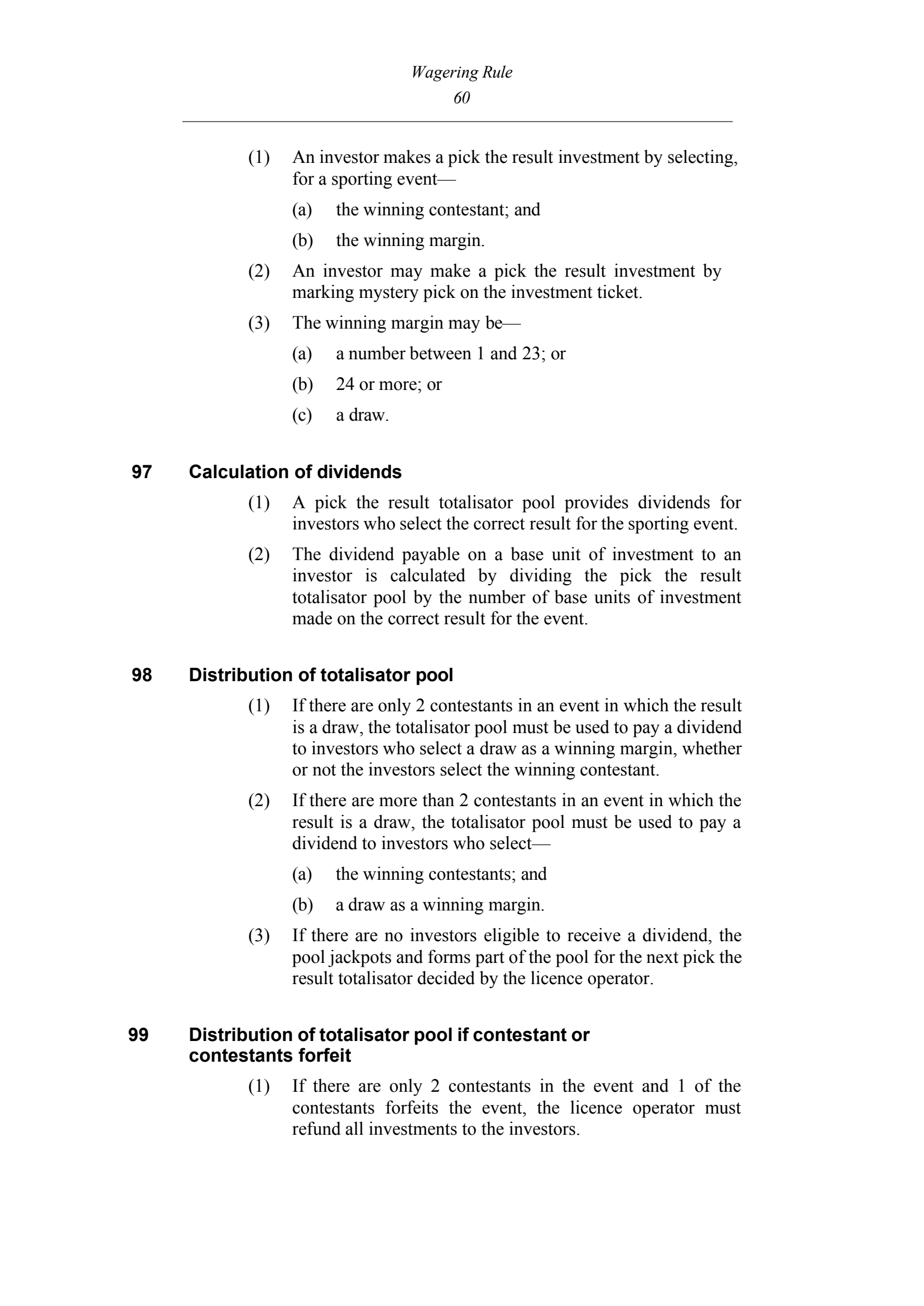 Queensland Wagering Rules (Racing) page 60