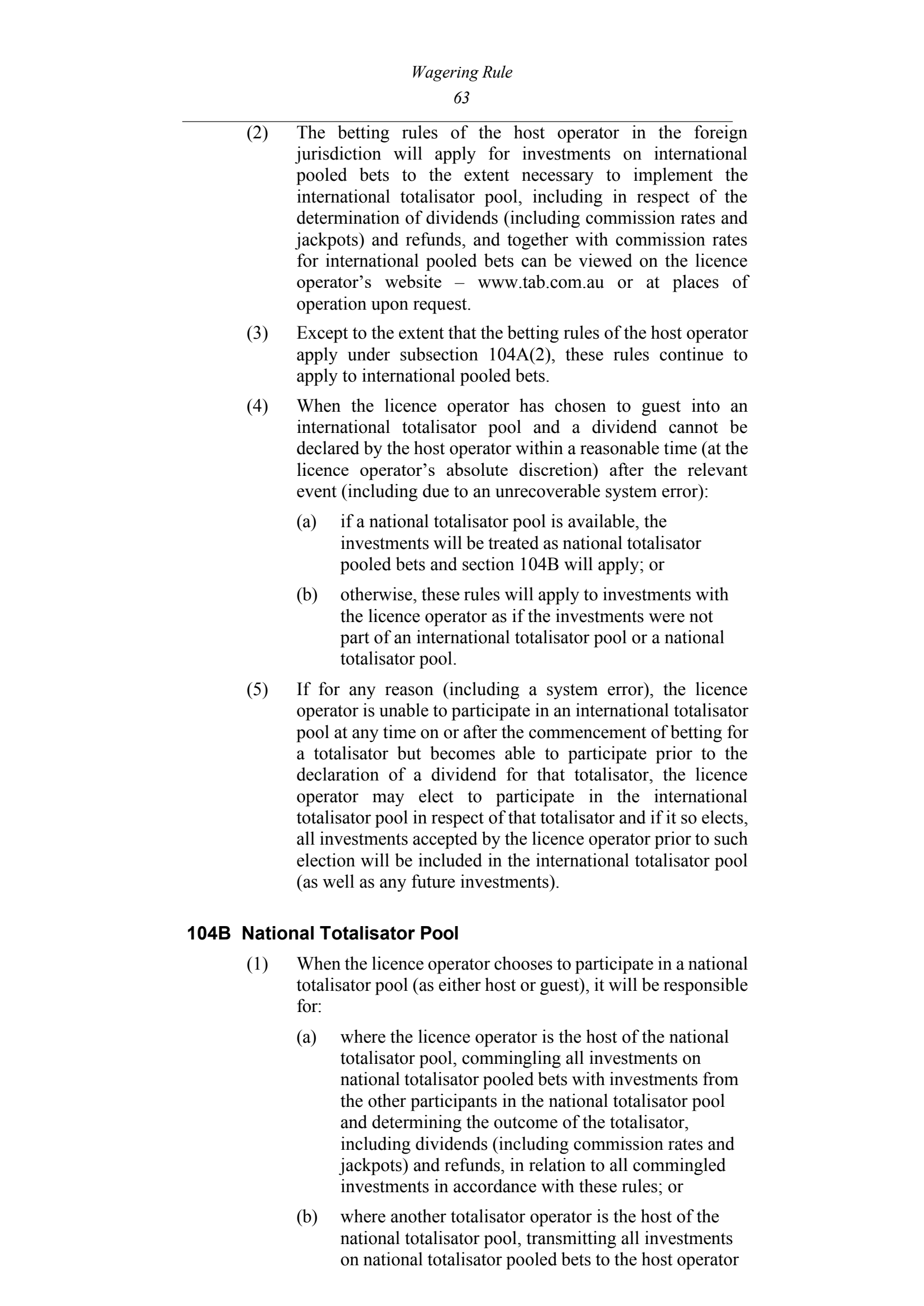 Queensland Wagering Rules (Racing) page 63