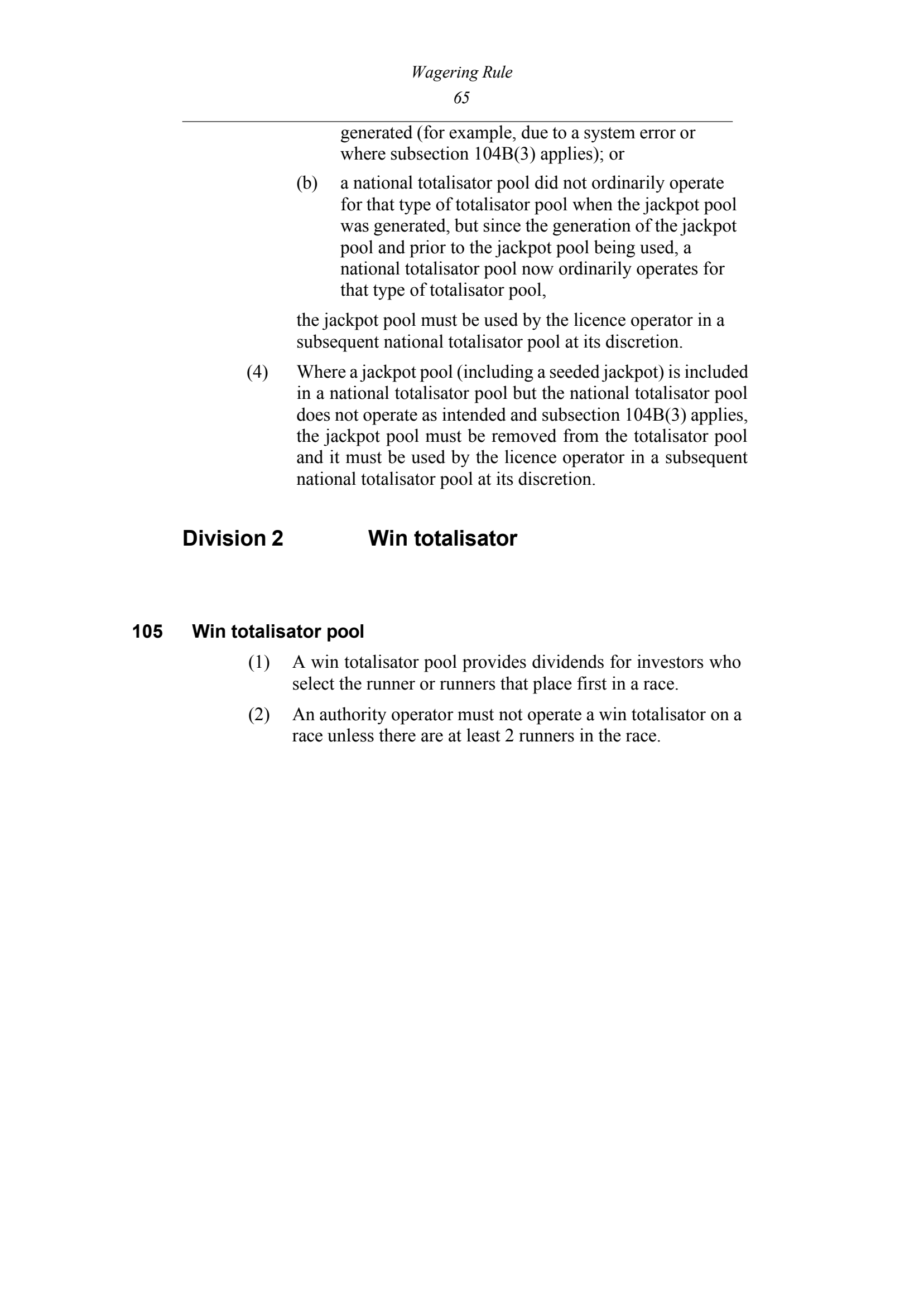 Queensland Wagering Rules (Racing) page 65