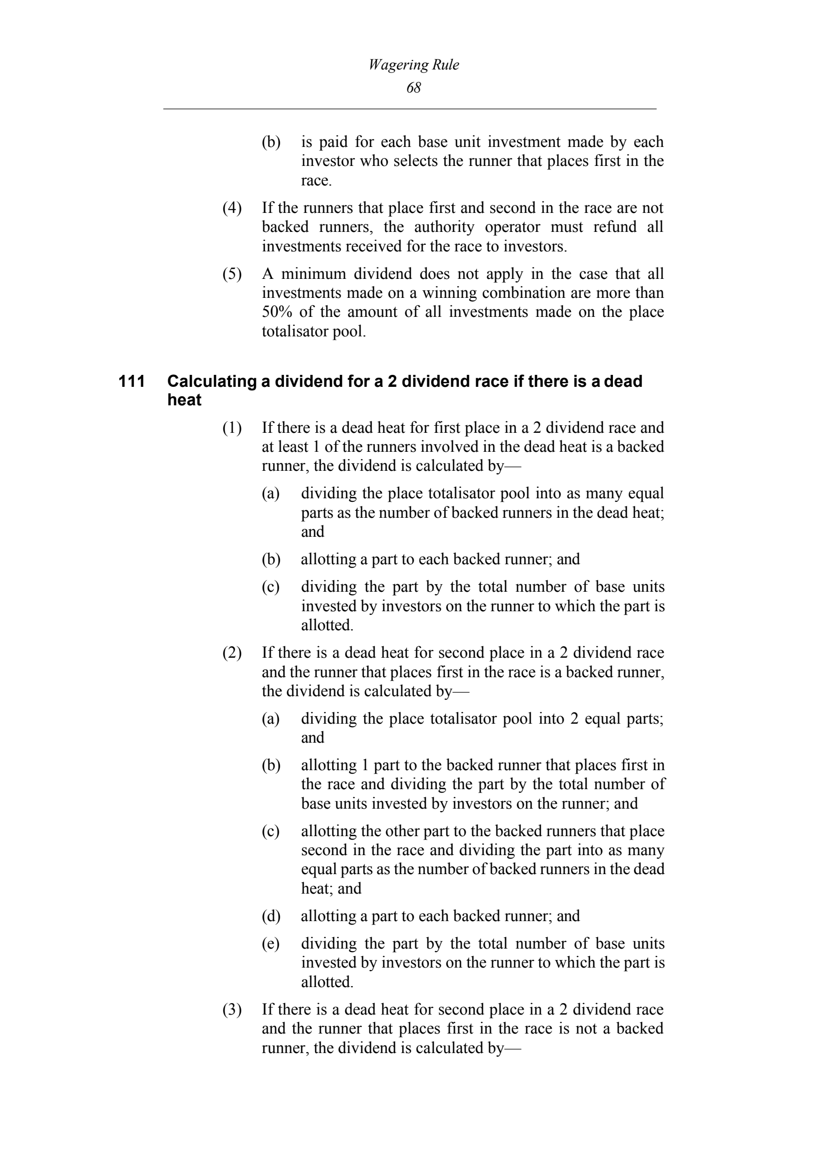 Queensland Wagering Rules (Racing) page 68