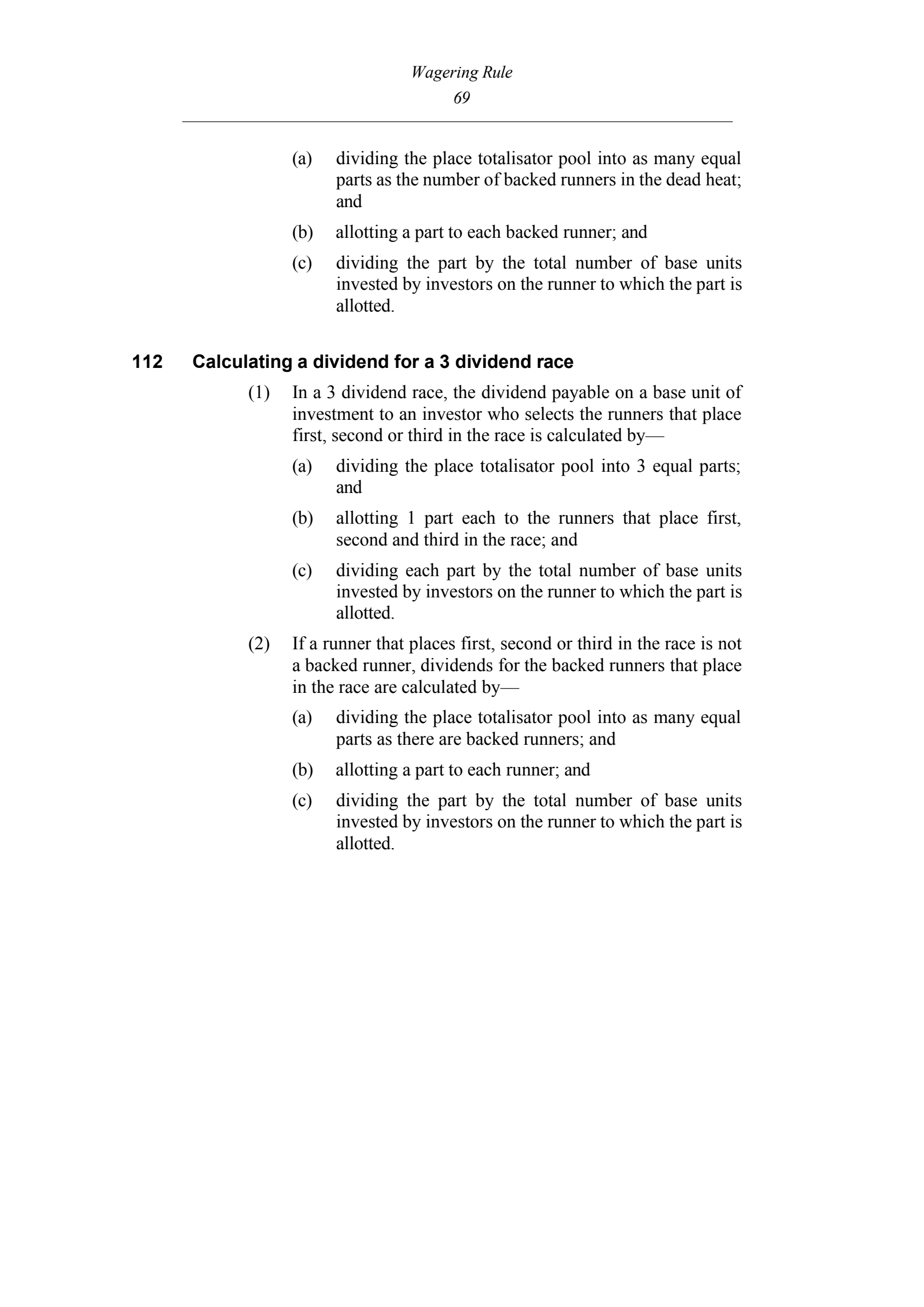 Queensland Wagering Rules (Racing) page 69