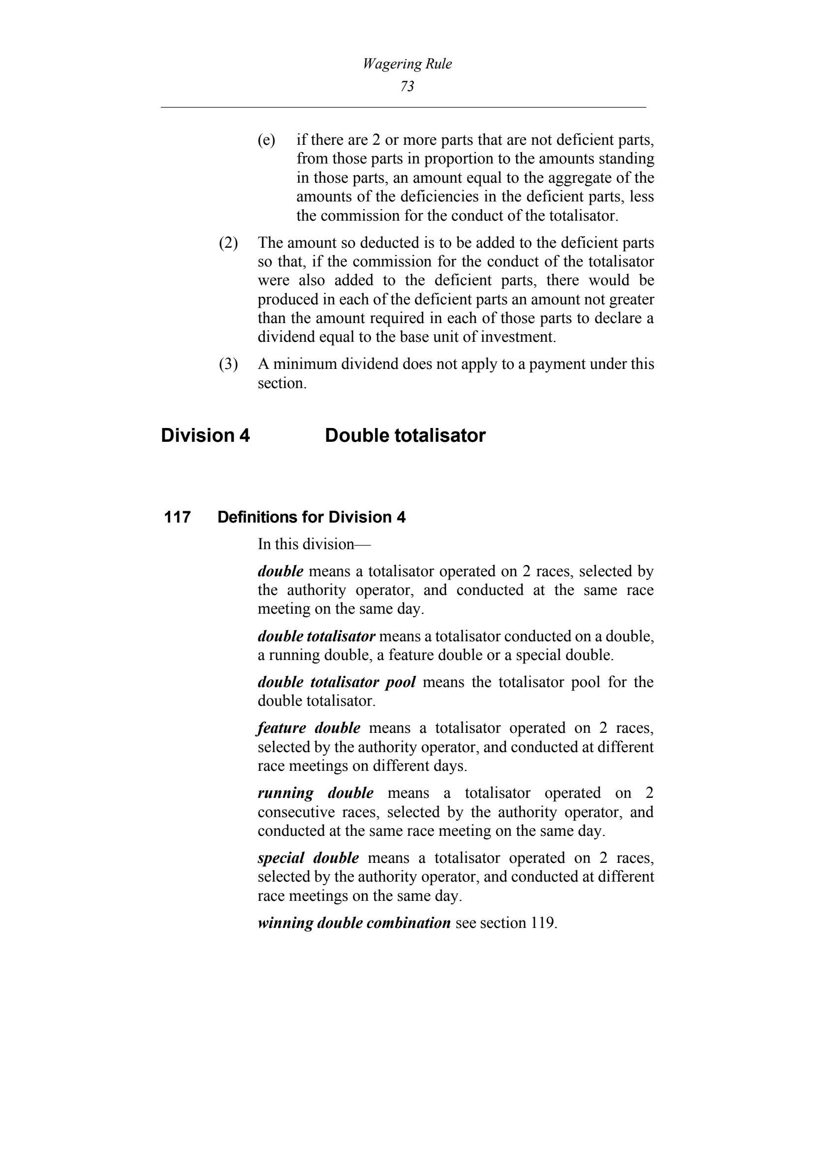 Queensland Wagering Rules (Racing) page 73