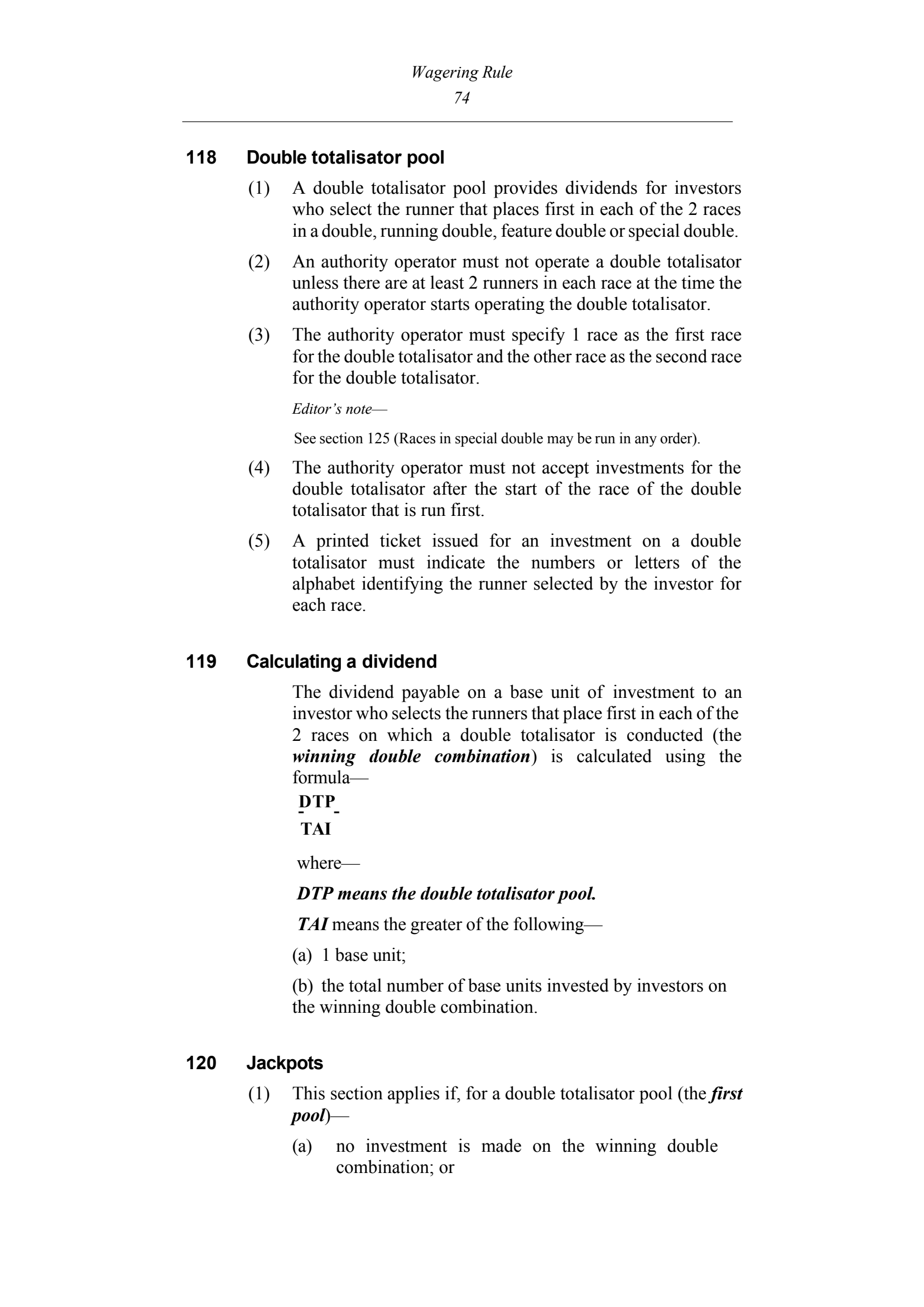 Queensland Wagering Rules (Racing) page 74