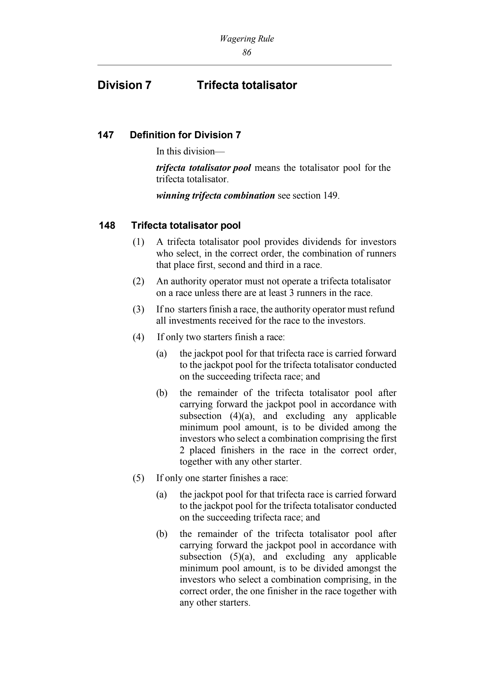 Queensland Wagering Rules (Racing) page 86