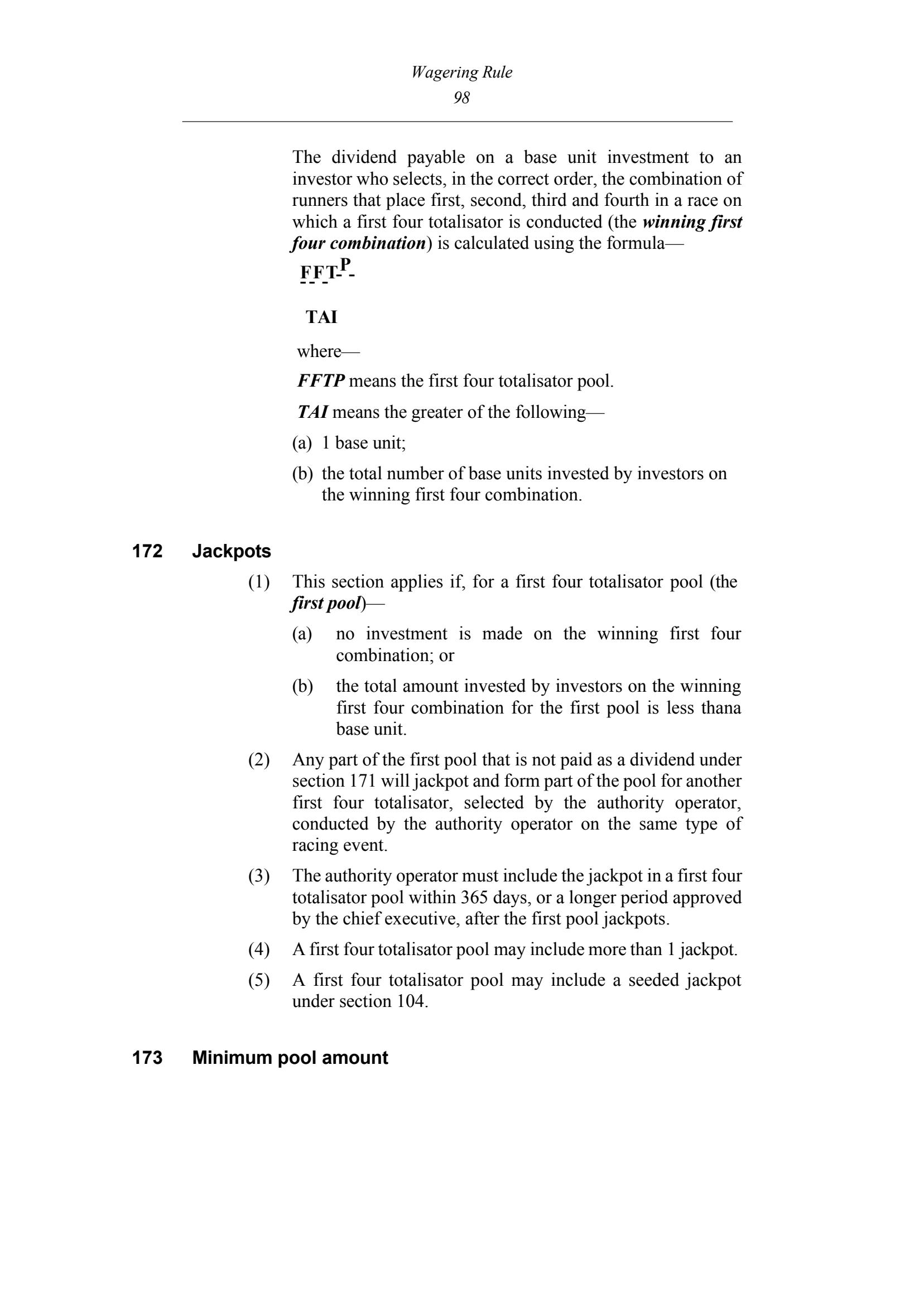 Queensland Wagering Rules (Racing) page 98