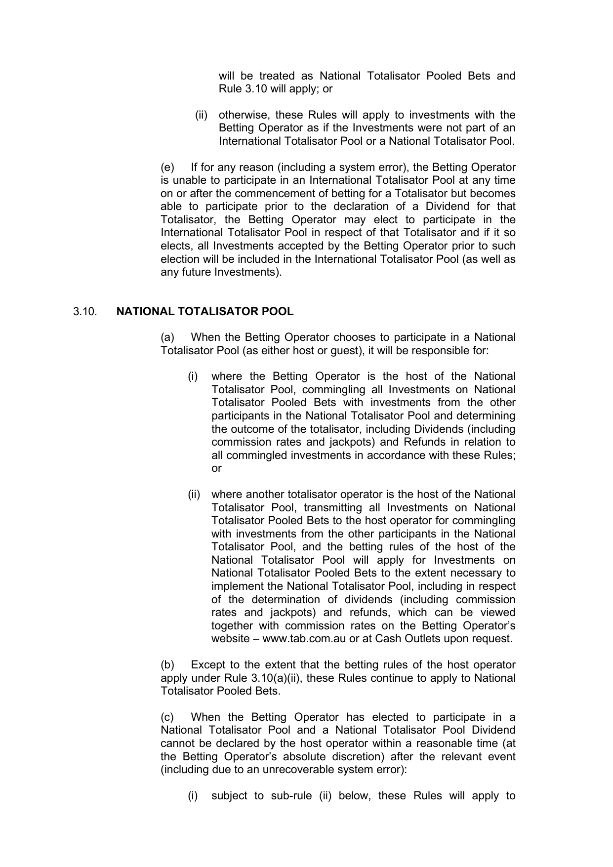 VIC Totalisator Betting Rules (Racing) page 17