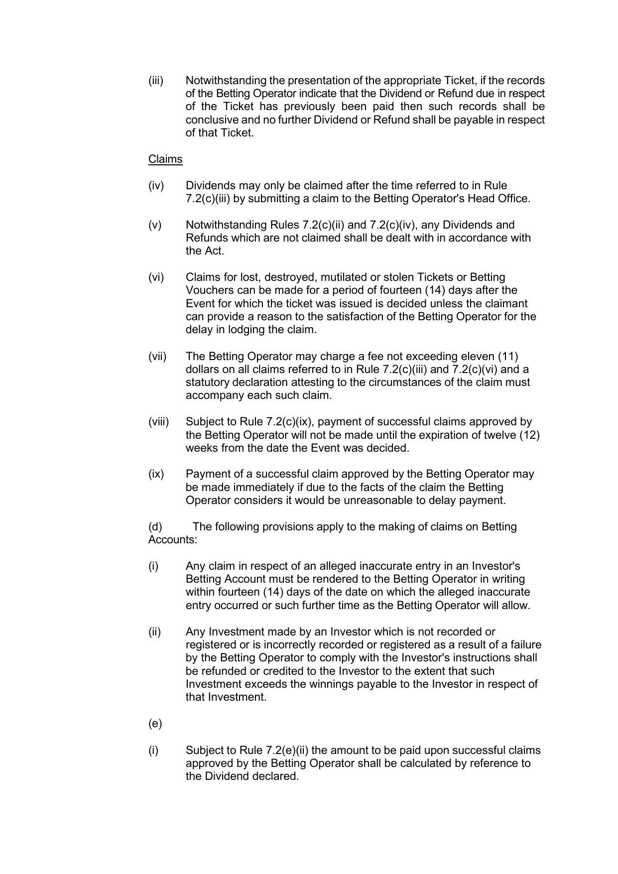 VIC Totalisator Betting Rules (Racing) page 32