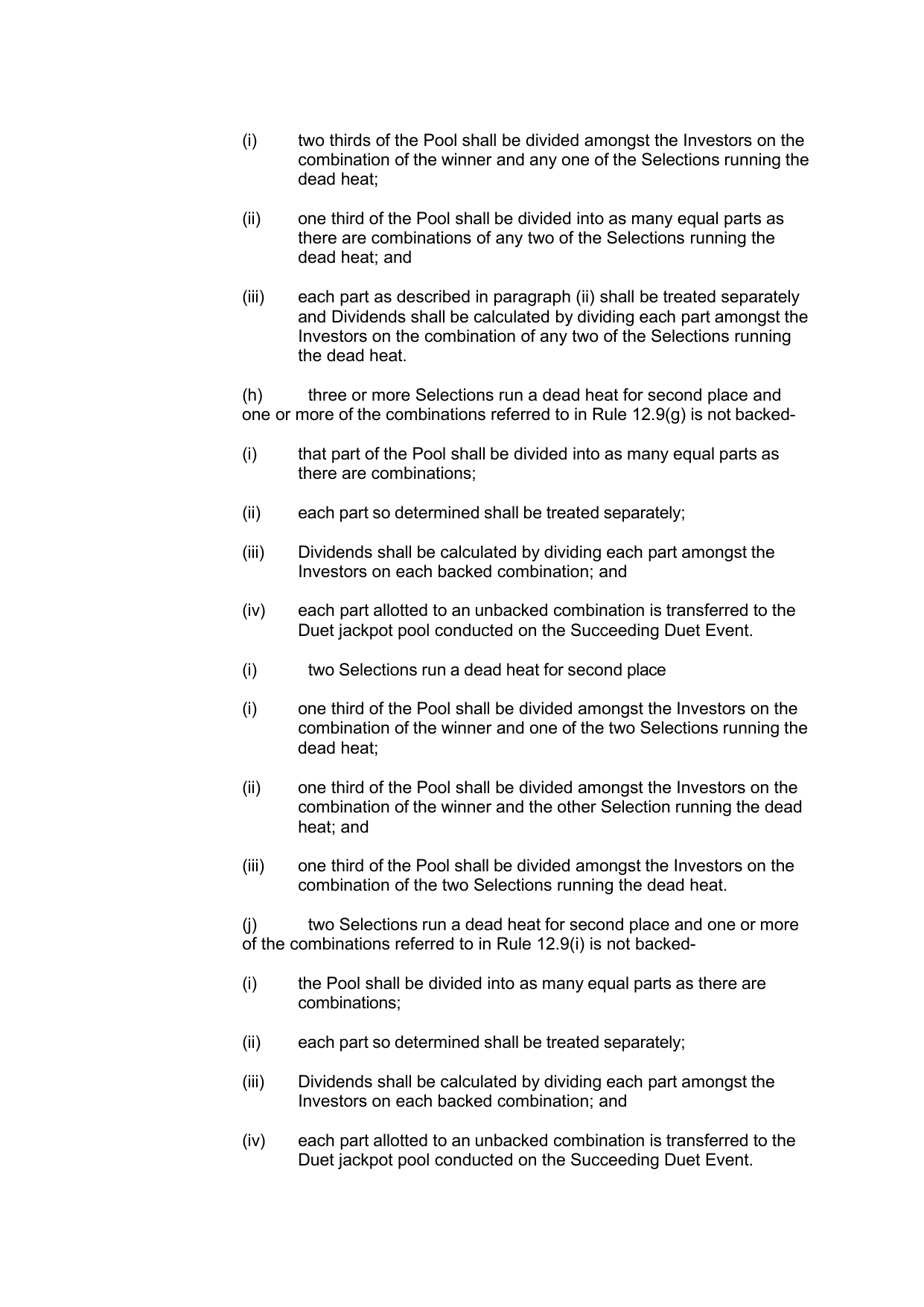 VIC Totalisator Betting Rules (Racing)