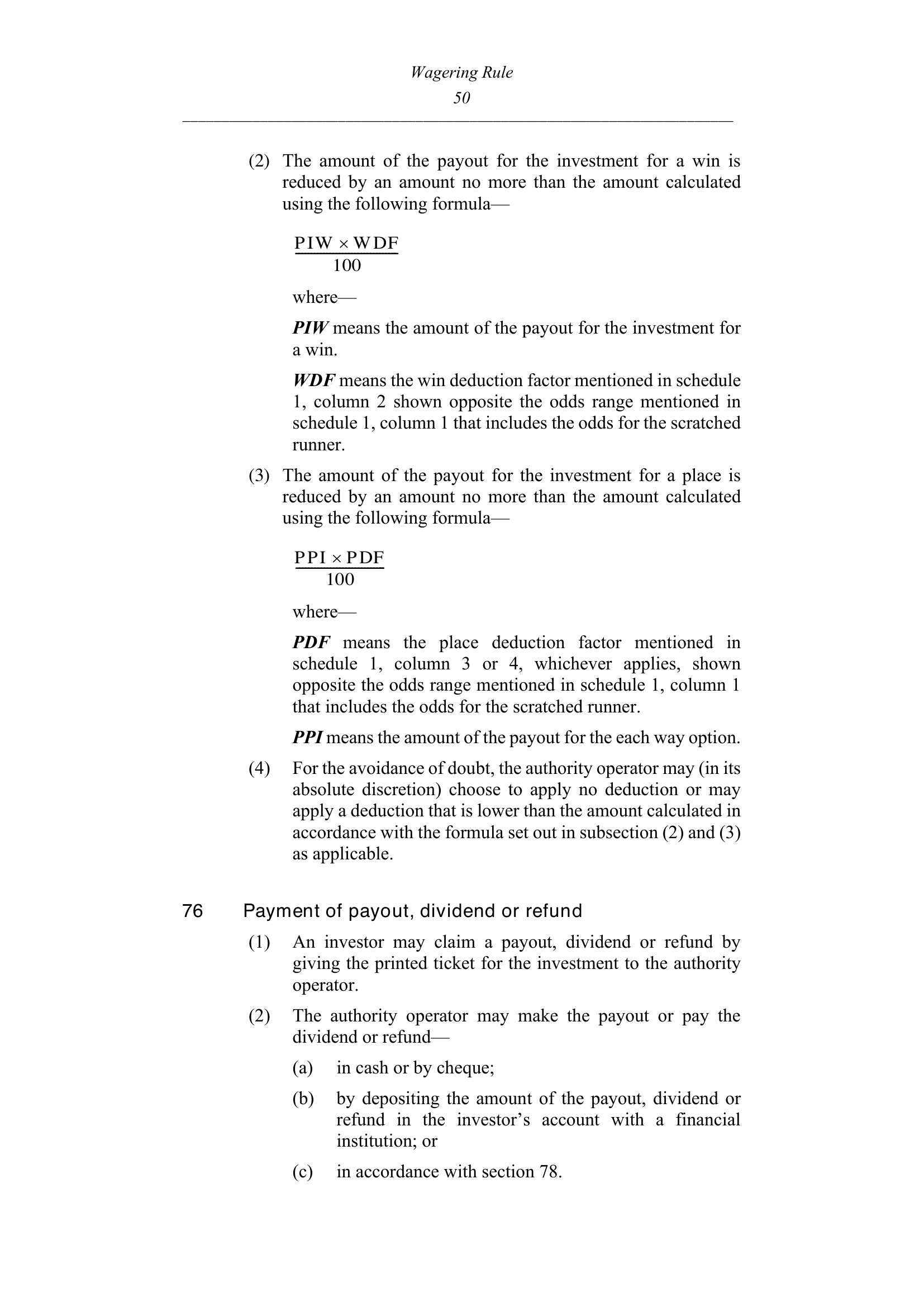 Queensland Wagering Rules (Racing) page 50