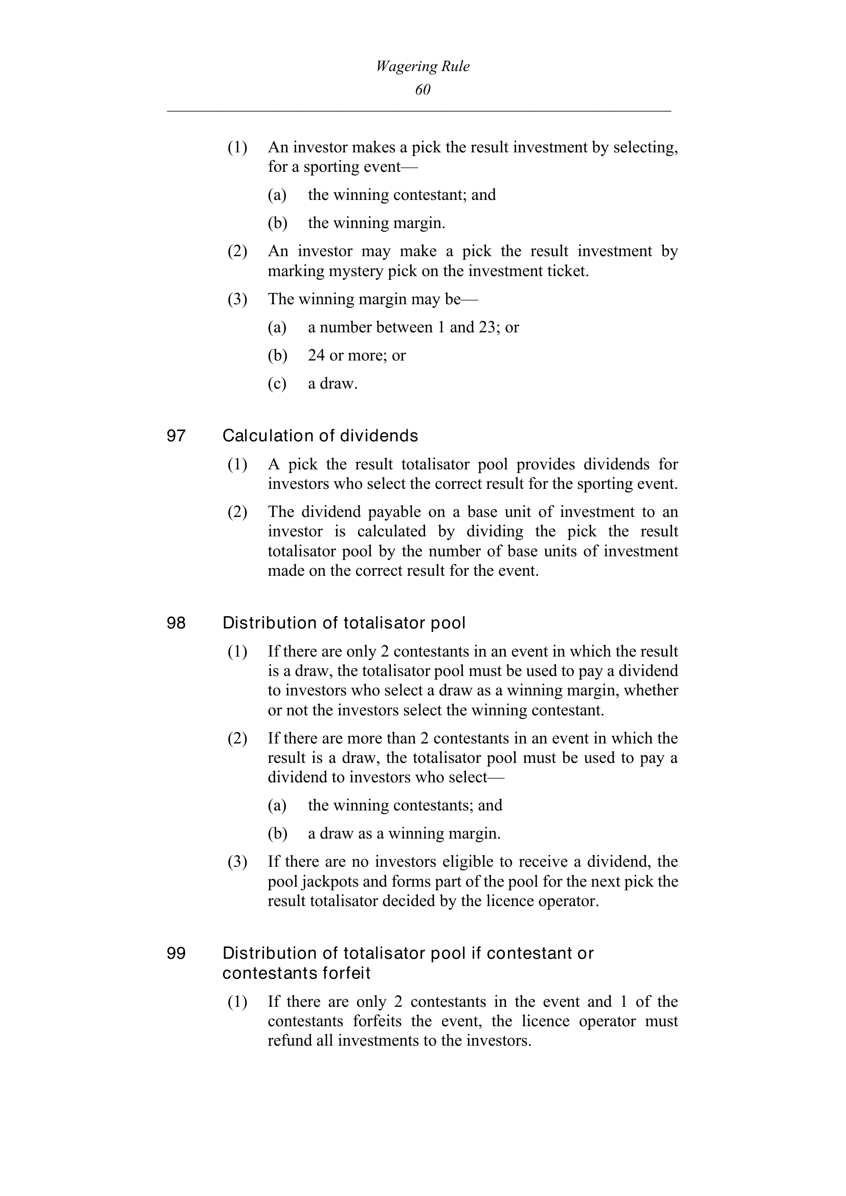 Queensland Wagering Rules (Racing) page 60