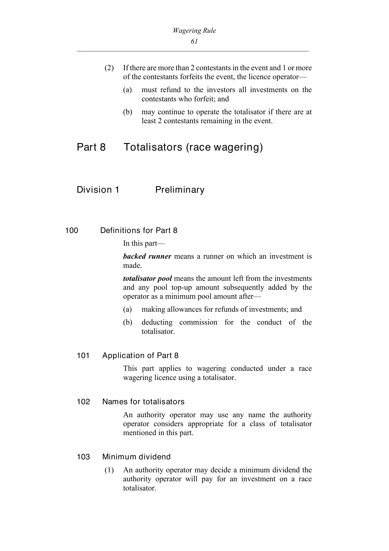 Queensland Wagering Rules (Racing) page 61