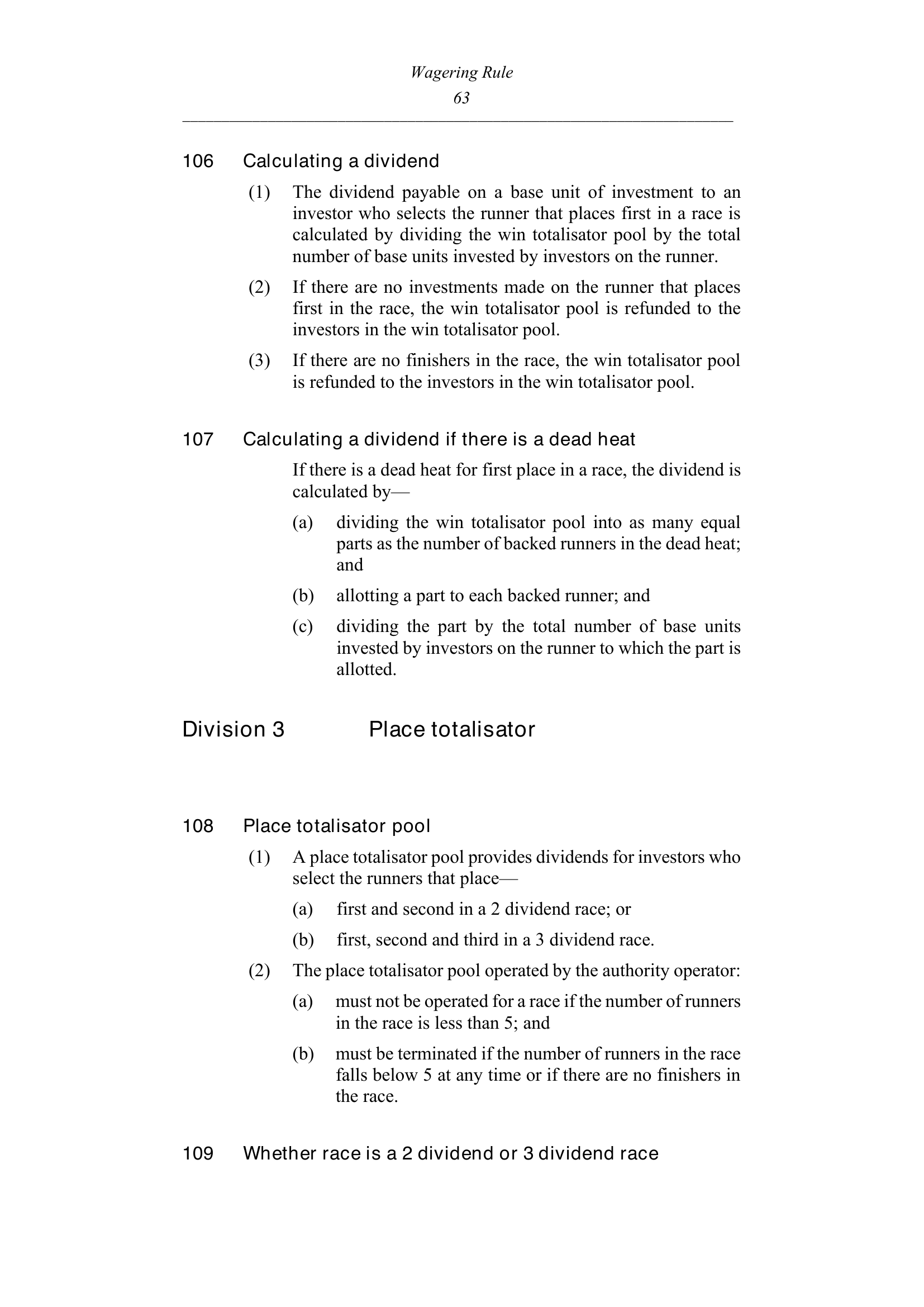 Queensland Wagering Rules (Racing) page 63