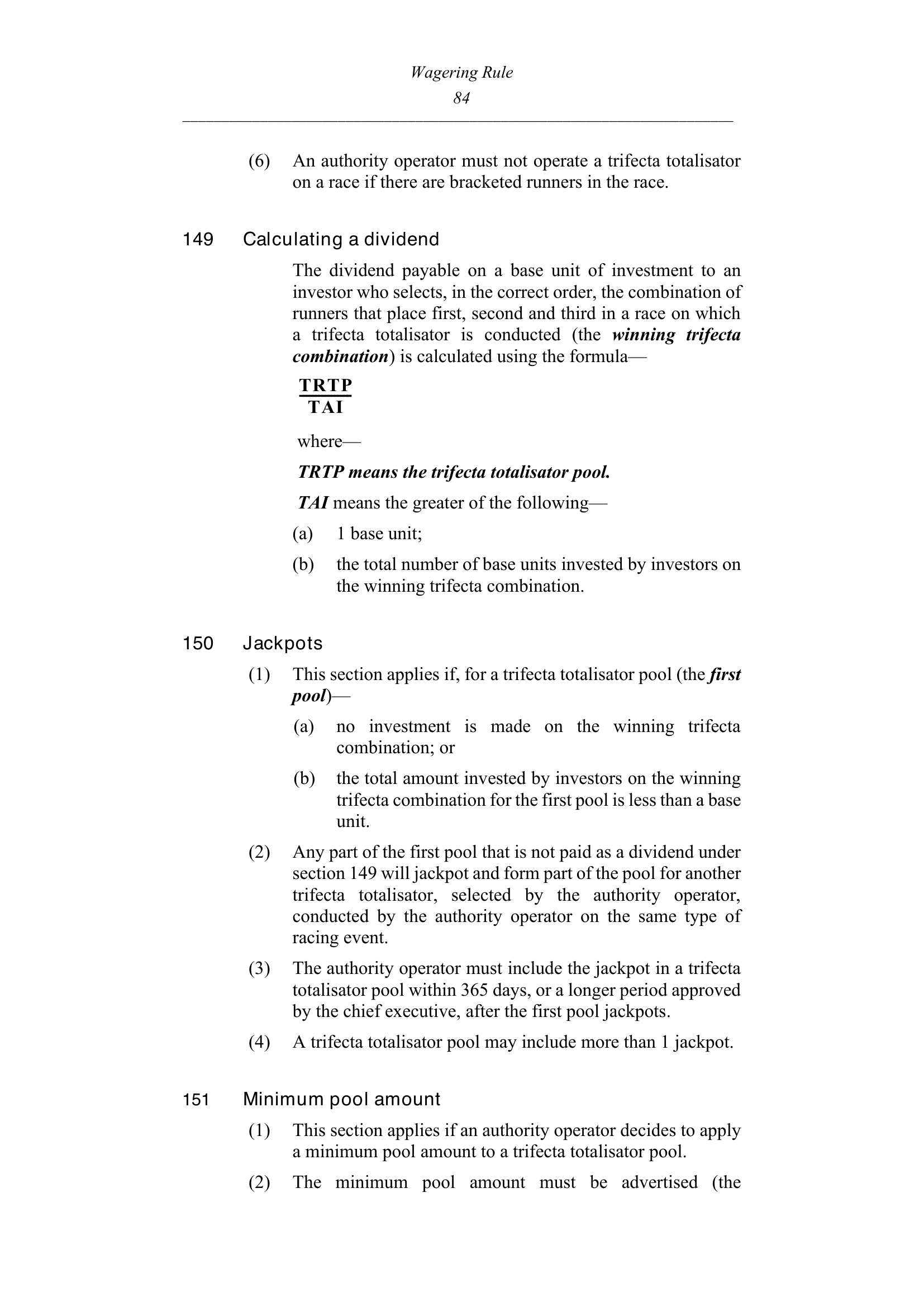 Queensland Wagering Rules (Racing) page 84