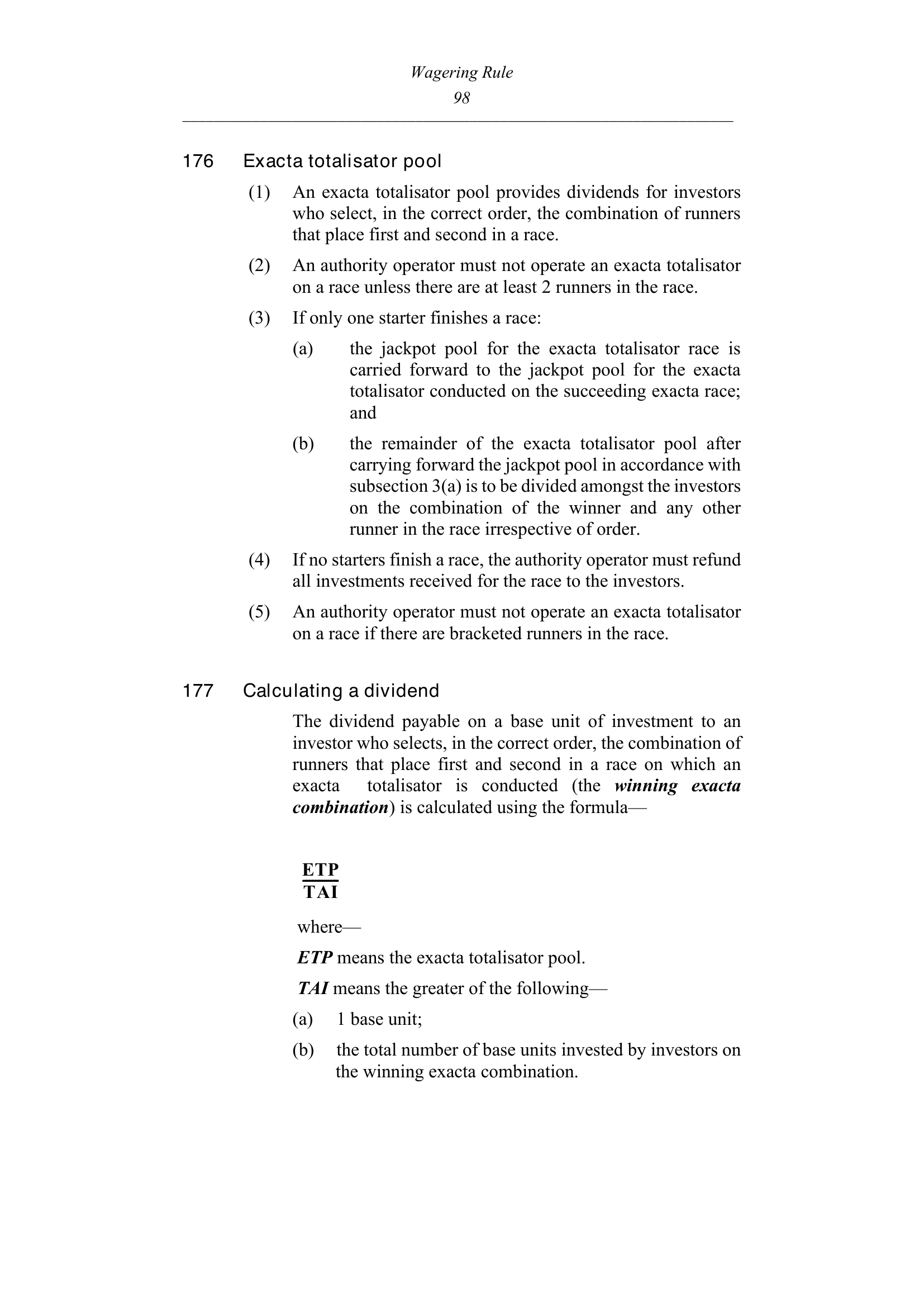 Queensland Wagering Rules (Racing) page 98
