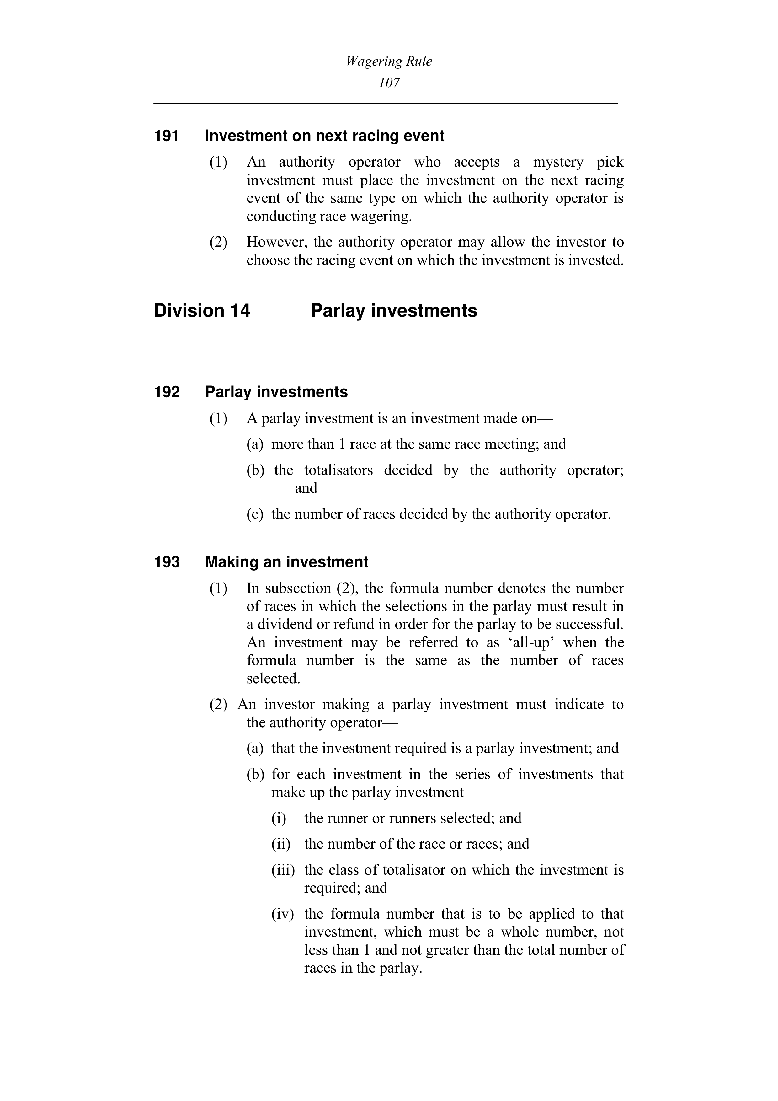 Queensland Wagering Rules (Racing) page 107