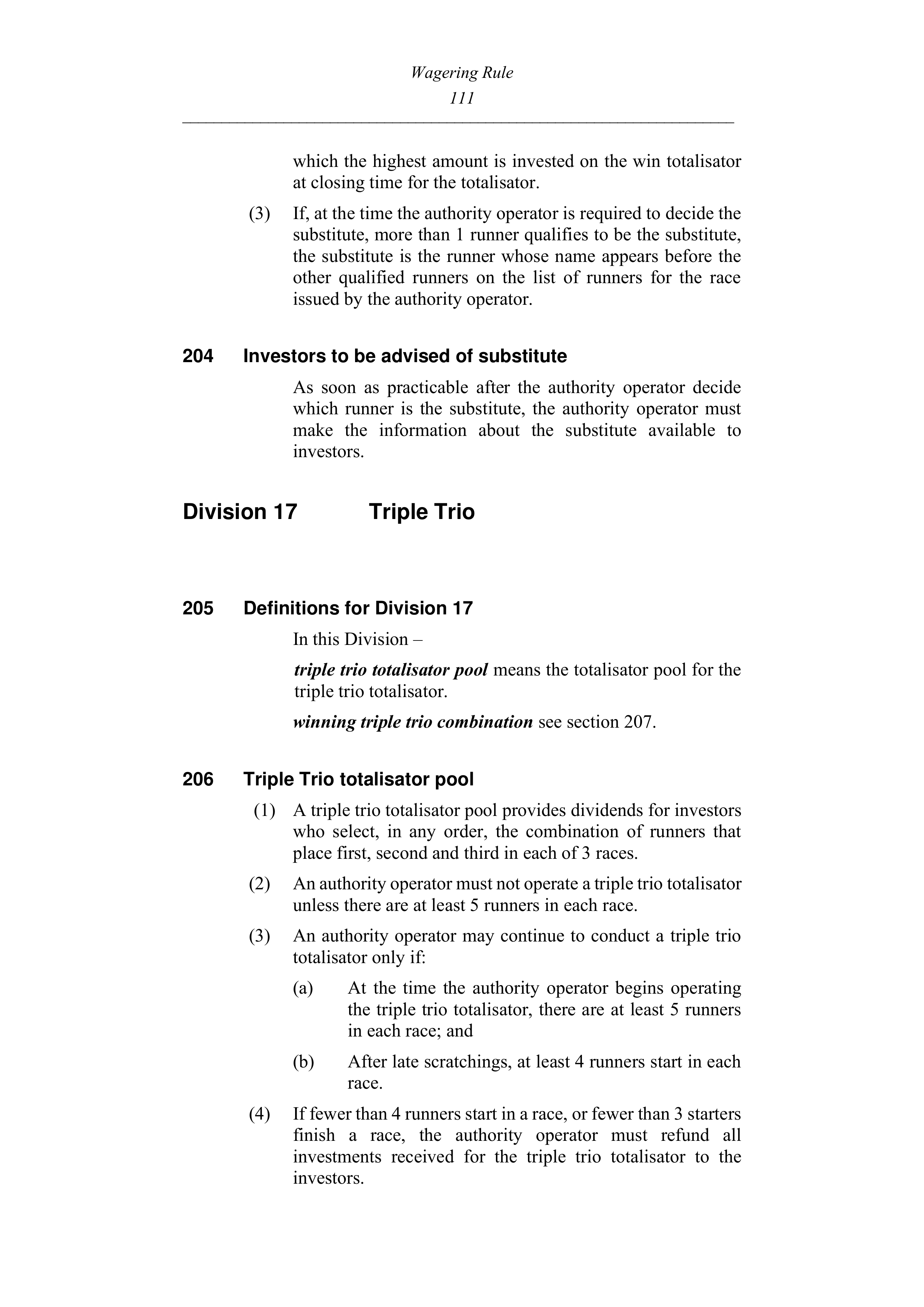 Queensland Wagering Rules (Racing) page 111