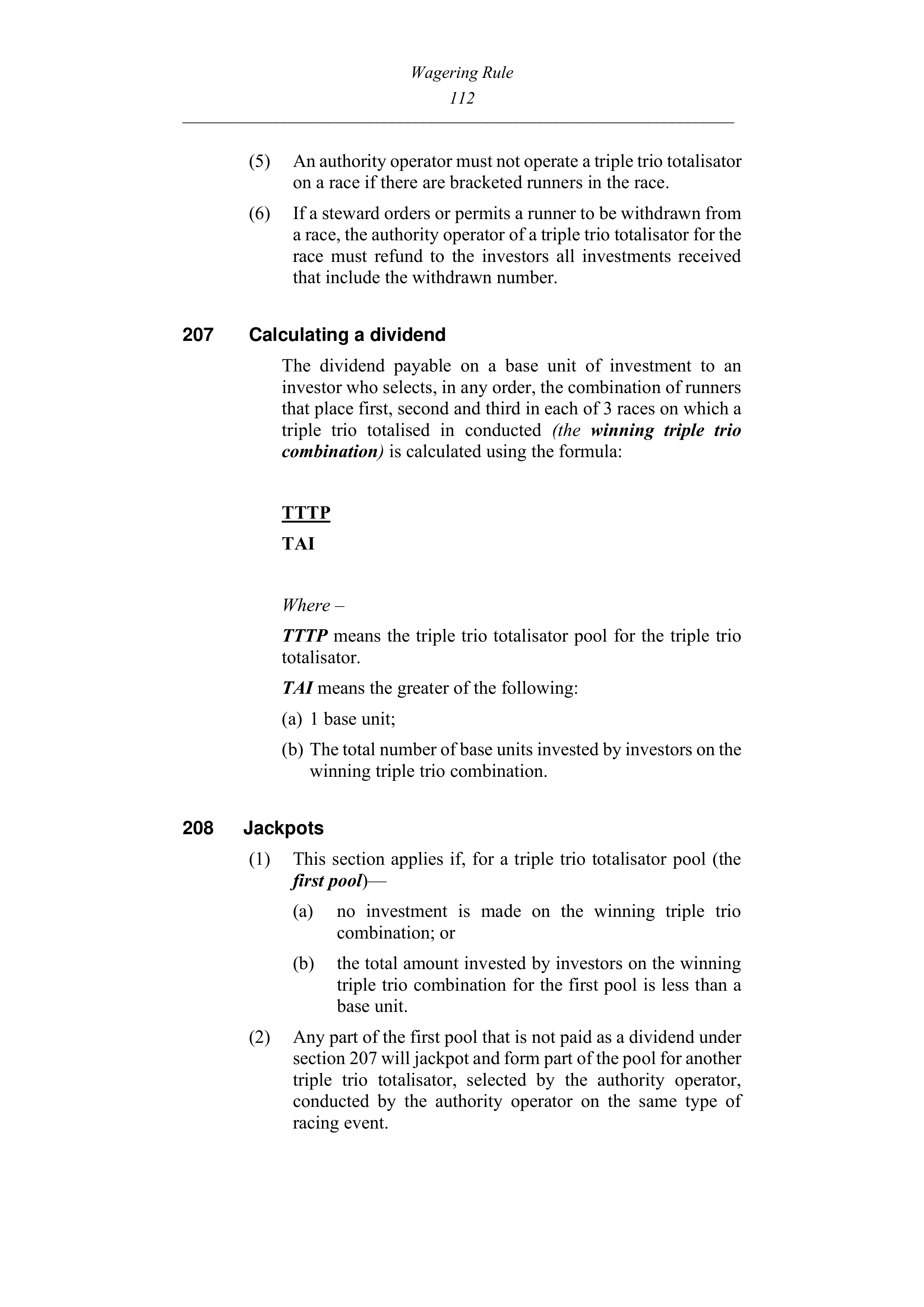 Queensland Wagering Rules (Racing) page 112