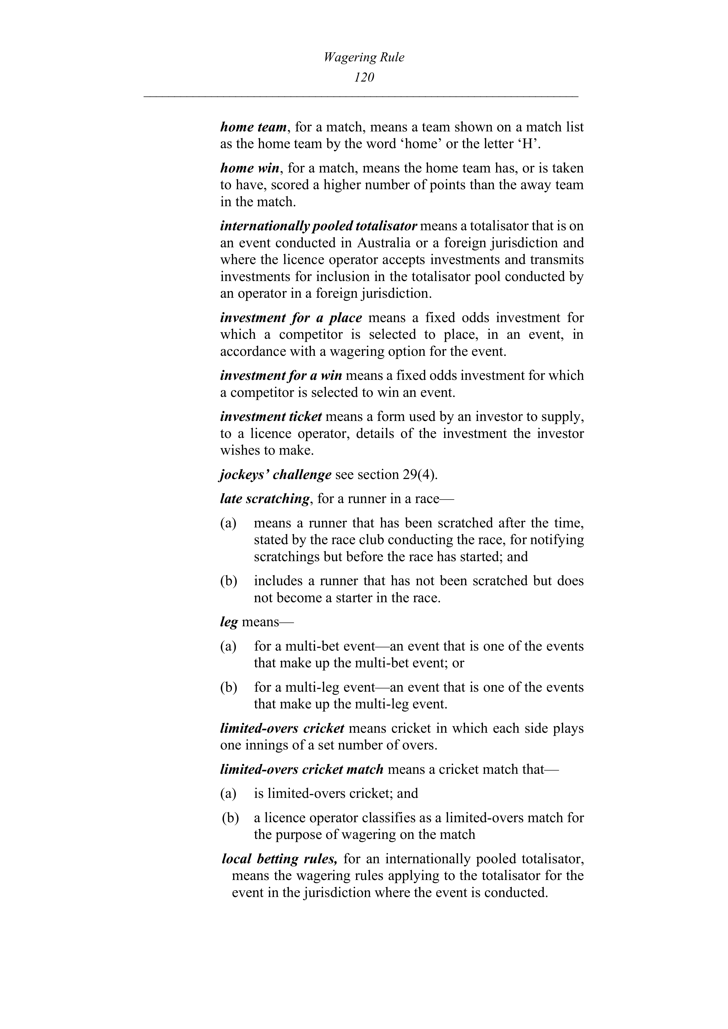 Queensland Wagering Rules (Racing) page 120