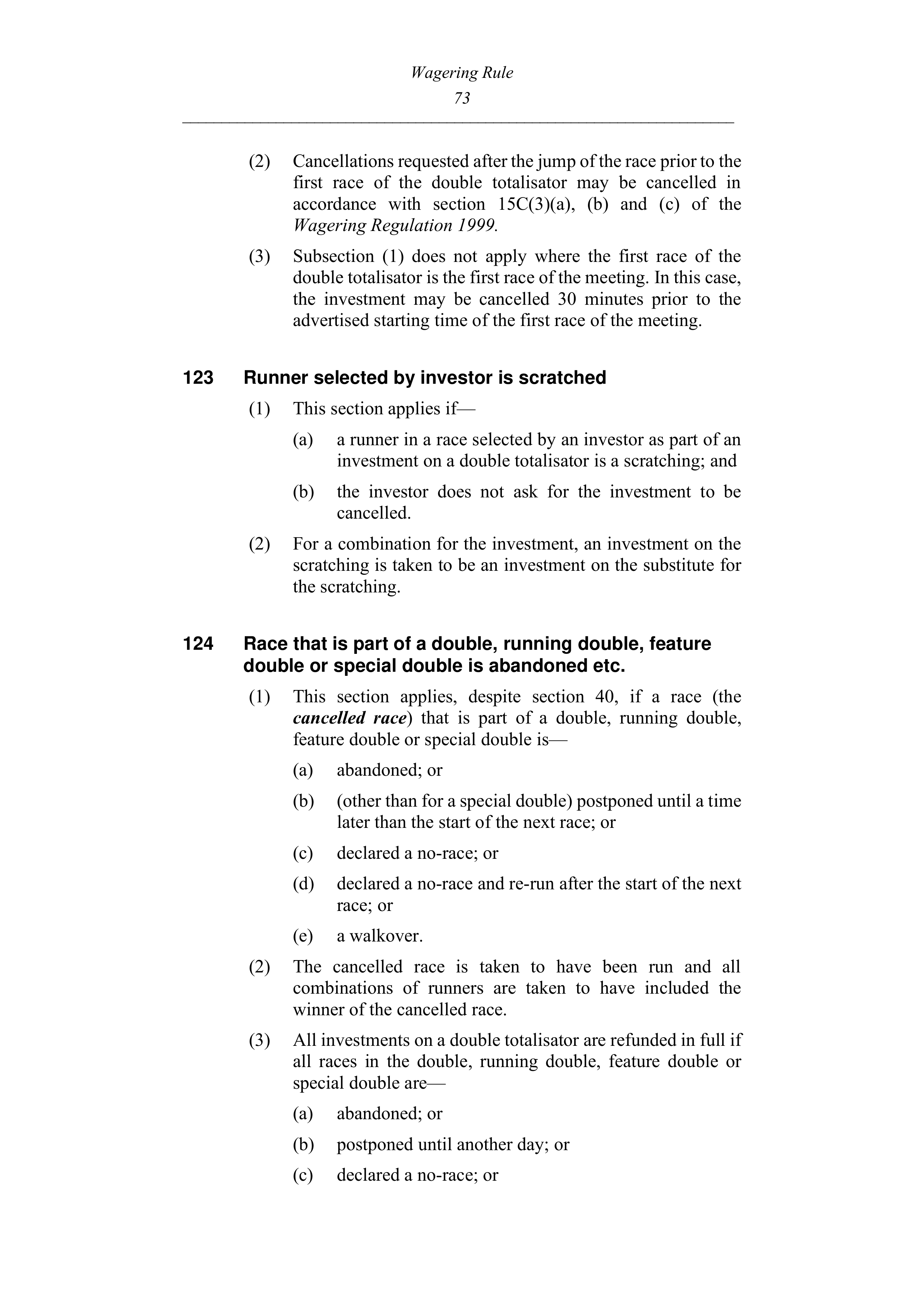 Queensland Wagering Rules (Racing) page 73