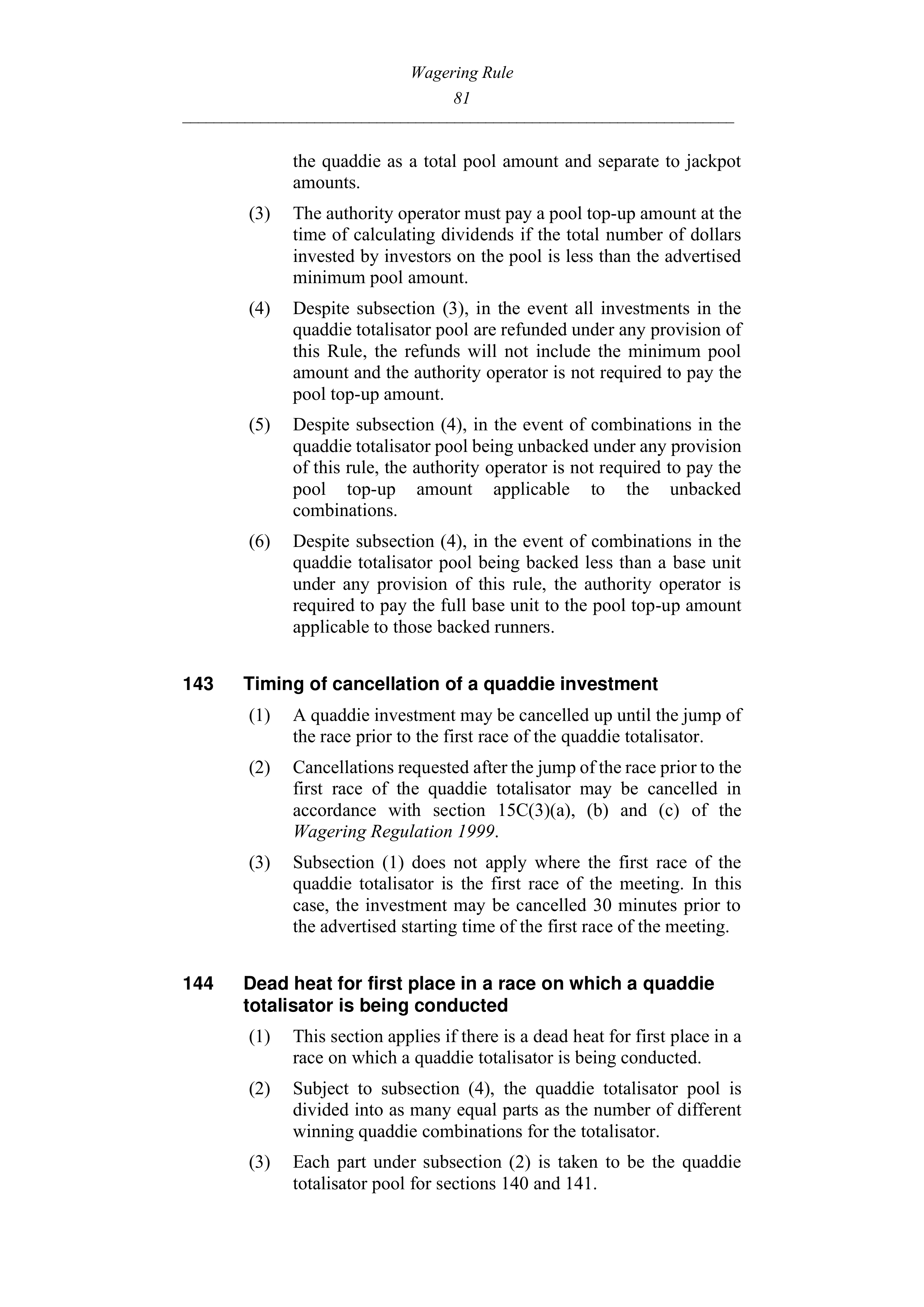 Queensland Wagering Rules (Racing) page 81