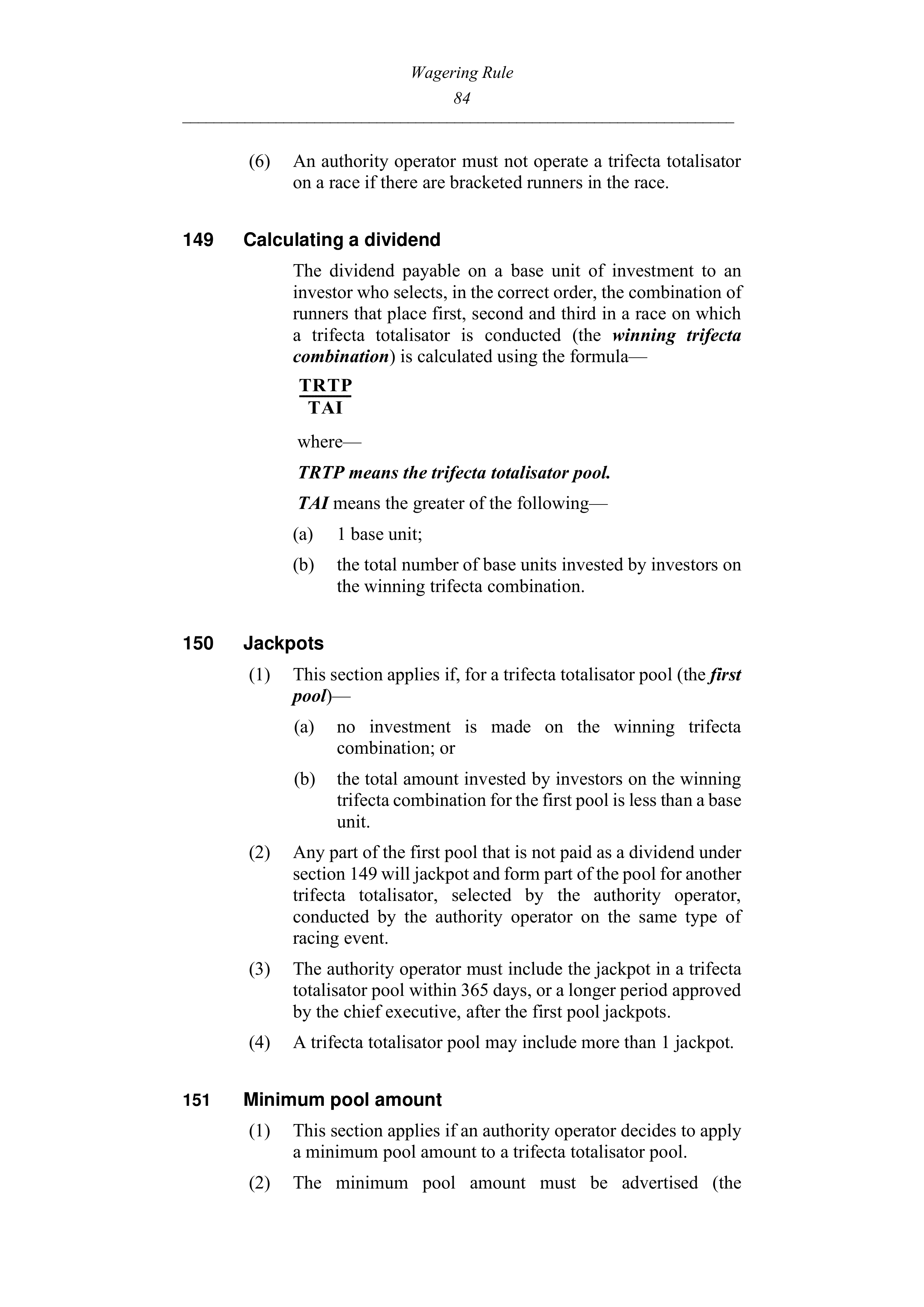 Queensland Wagering Rules (Racing) page 84