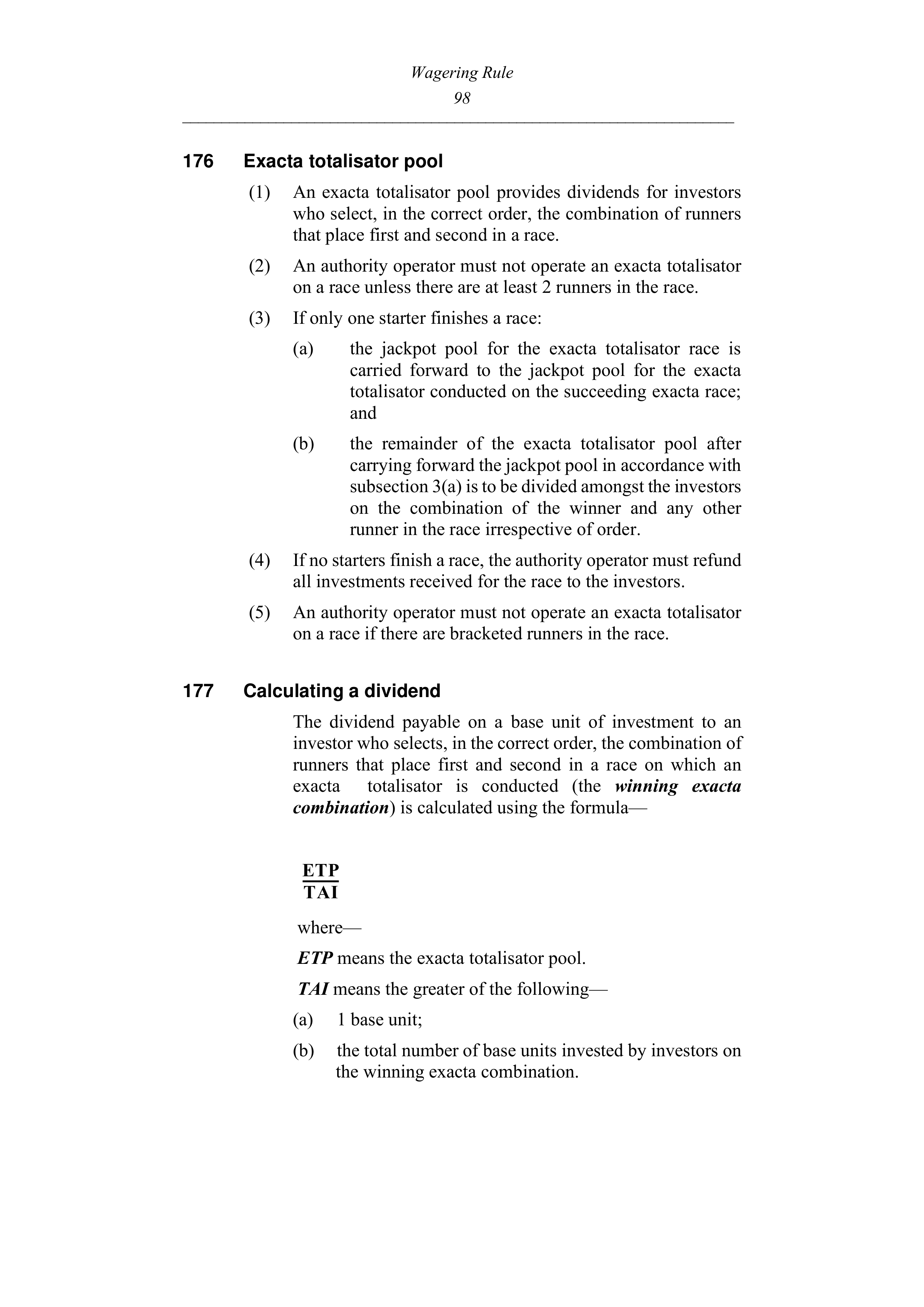 Queensland Wagering Rules (Racing) page 98