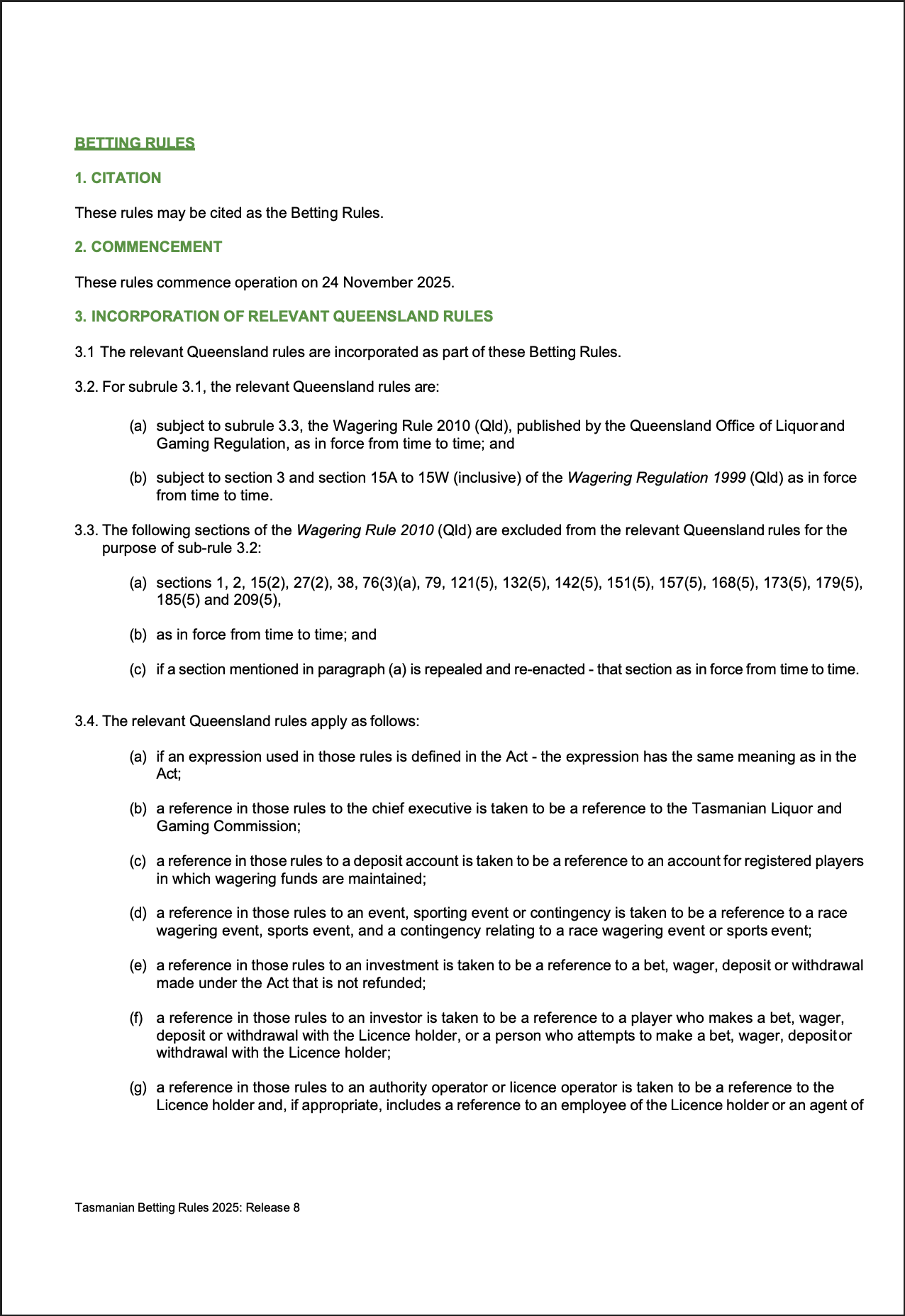 Tasmanian Betting Rules (Racing) page 4