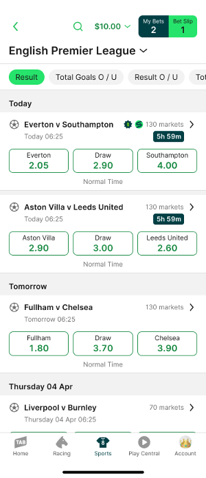 Screenshot of the NRL competition page.