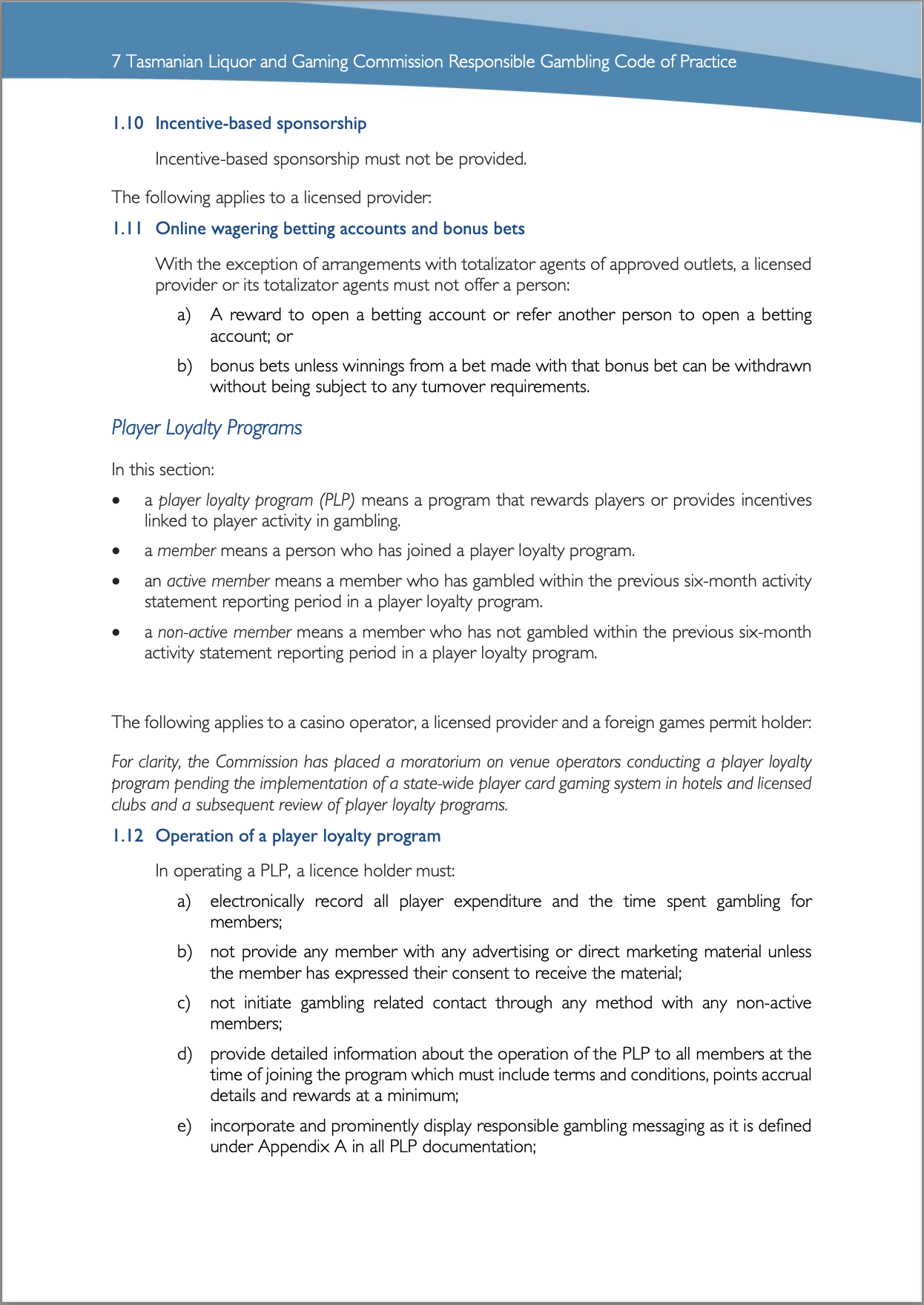 Responsible Gambling Mandatory Code of Practice for Tasmania